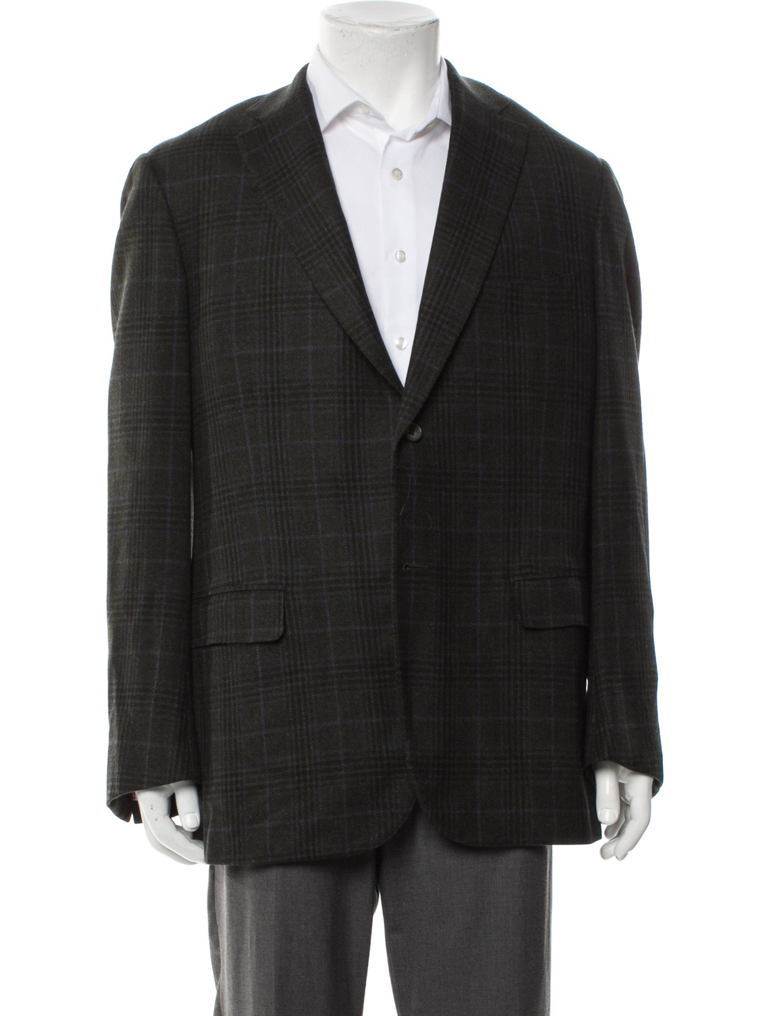 Isaia Wool Plaid Print Blazer