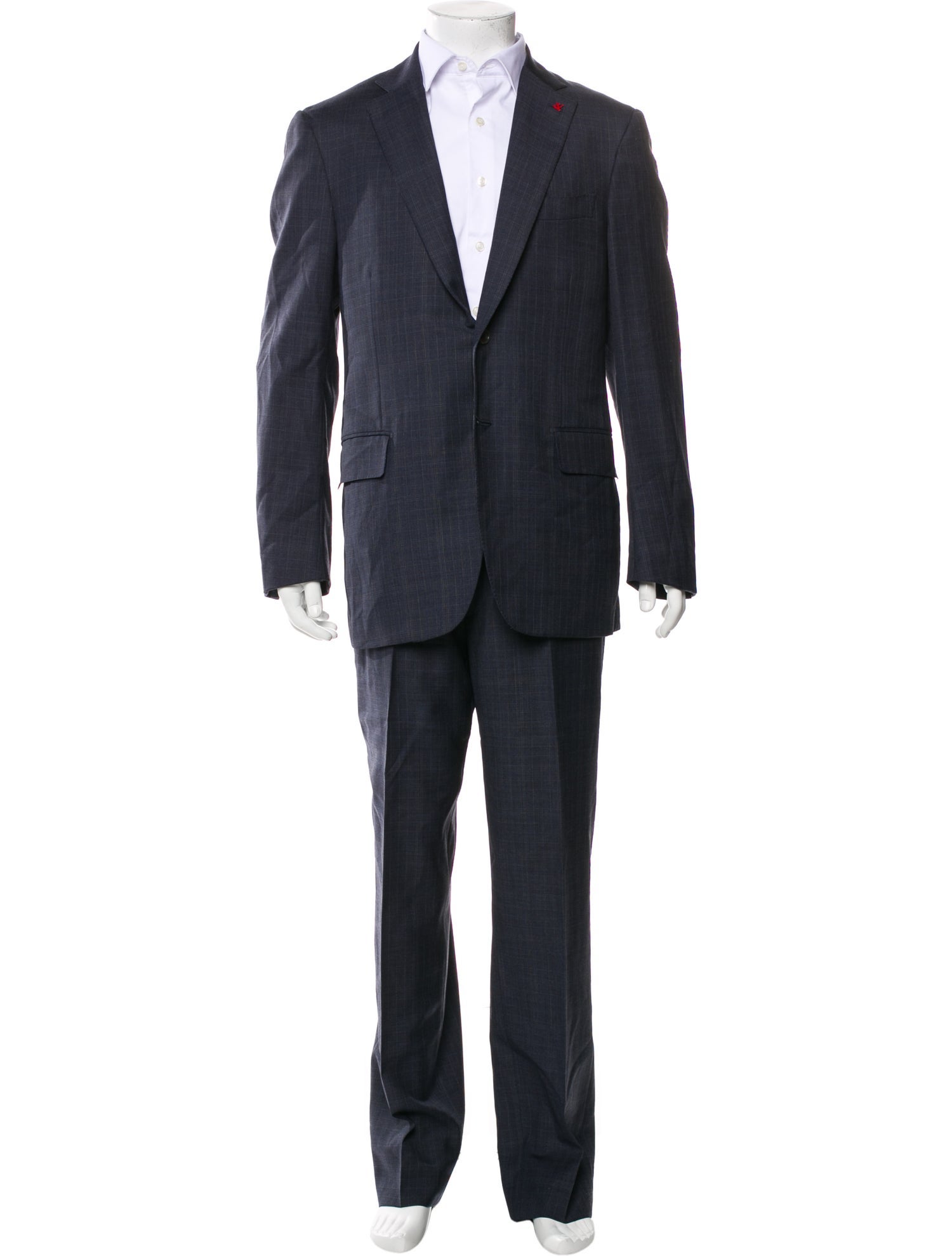 Isaia Wool Plaid Print Two-Piece Suit