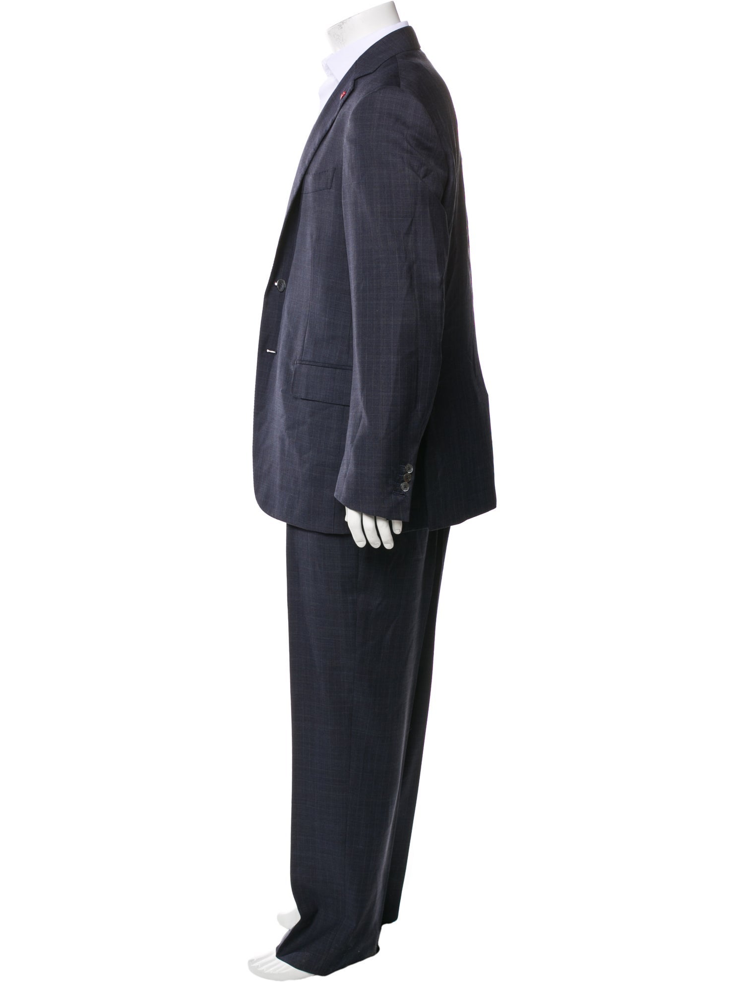 Isaia Wool Plaid Print Two-Piece Suit