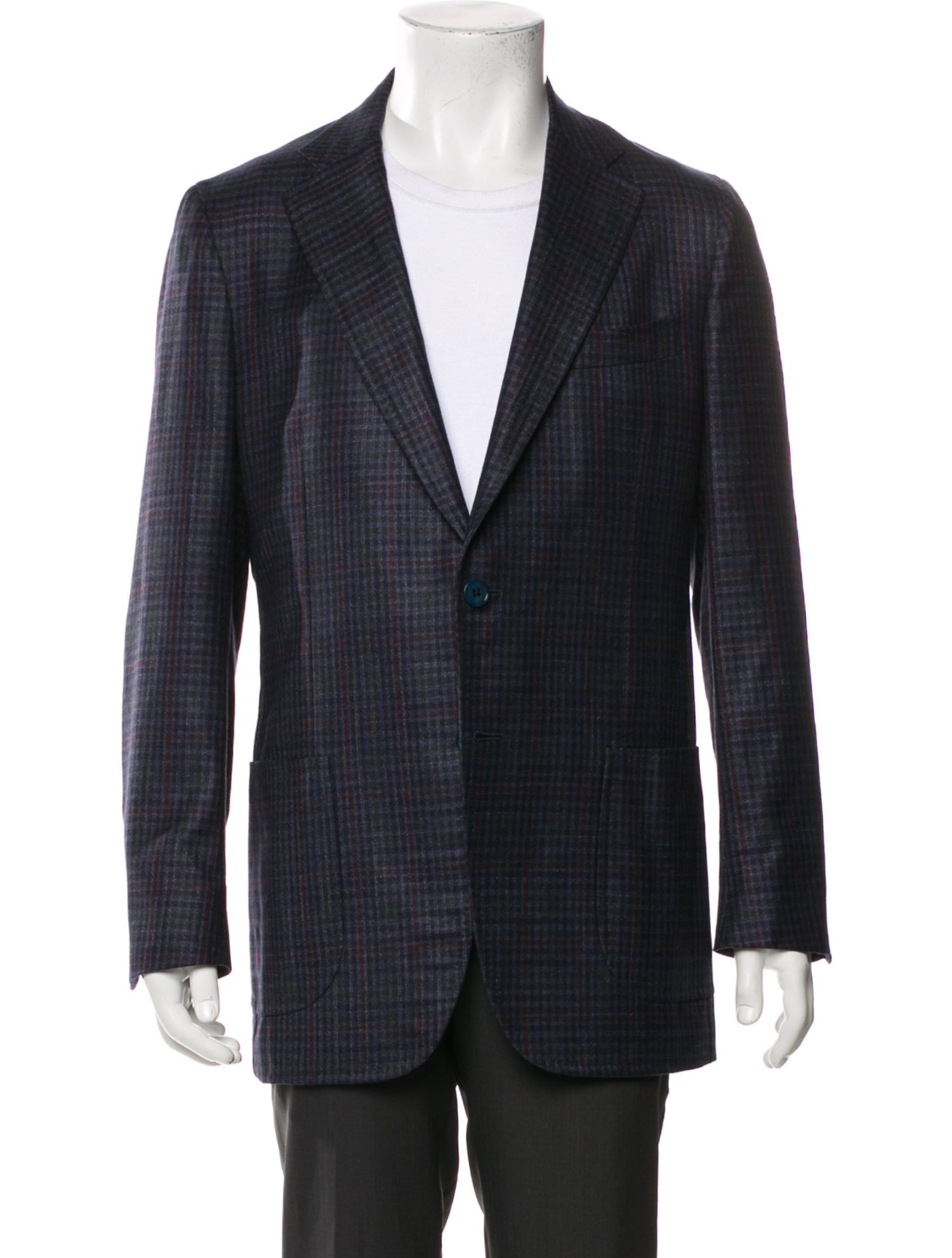 Isaia Silk Plaid Print Blazer
