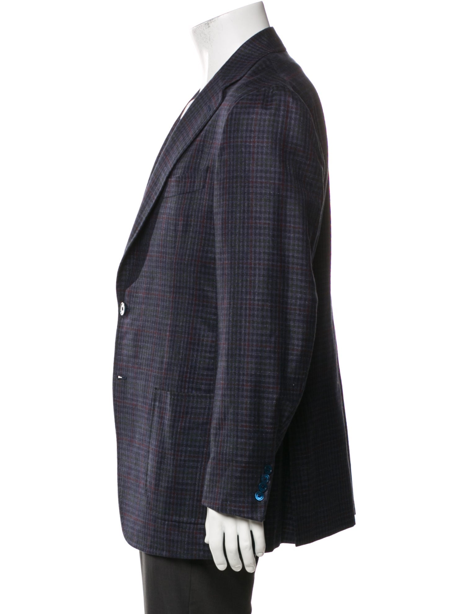 Isaia Silk Plaid Print Blazer