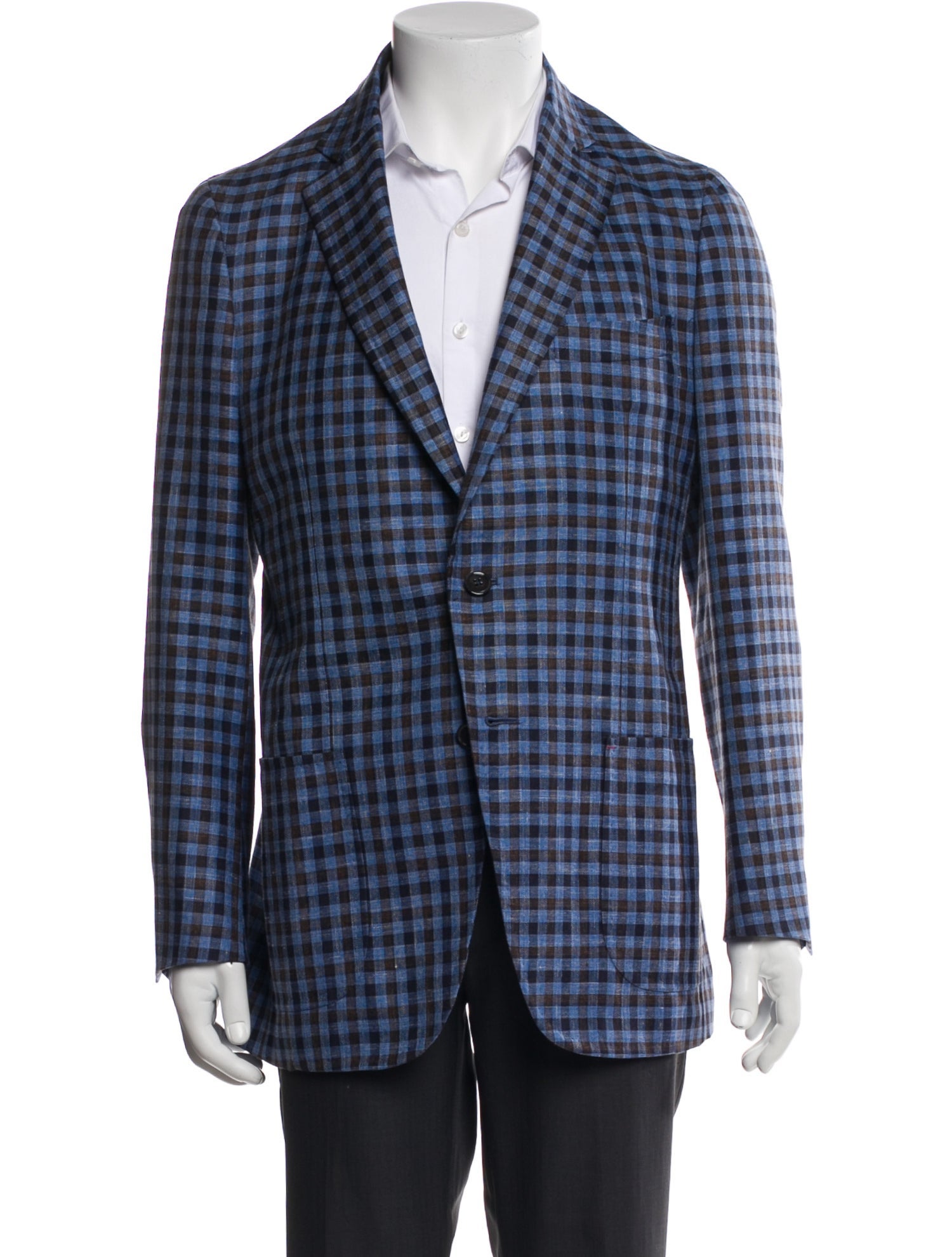 Isaia Wool Plaid Print Blazer