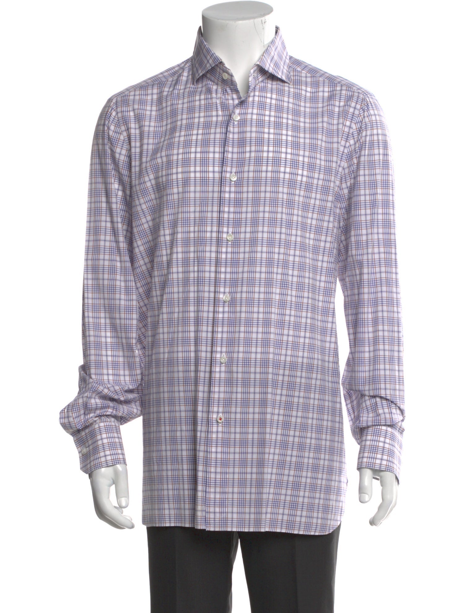 Isaia Plaid Print Long Sleeve Dress Shirt