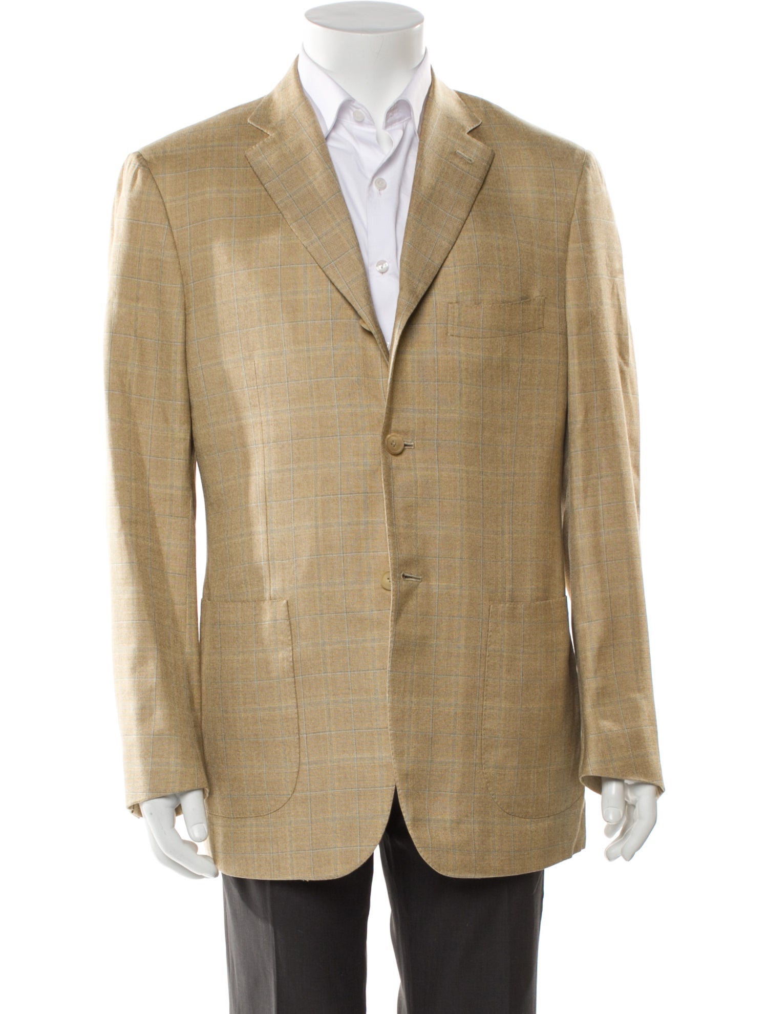 Isaia Silk Plaid Print Blazer