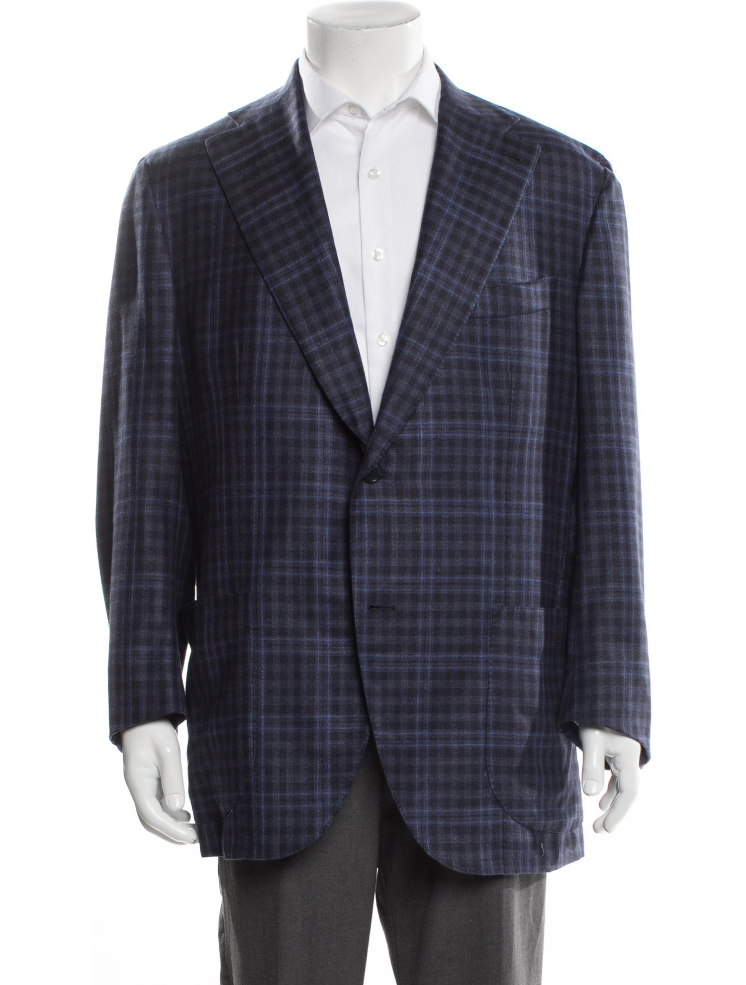 Isaia Silk Plaid Print Blazer