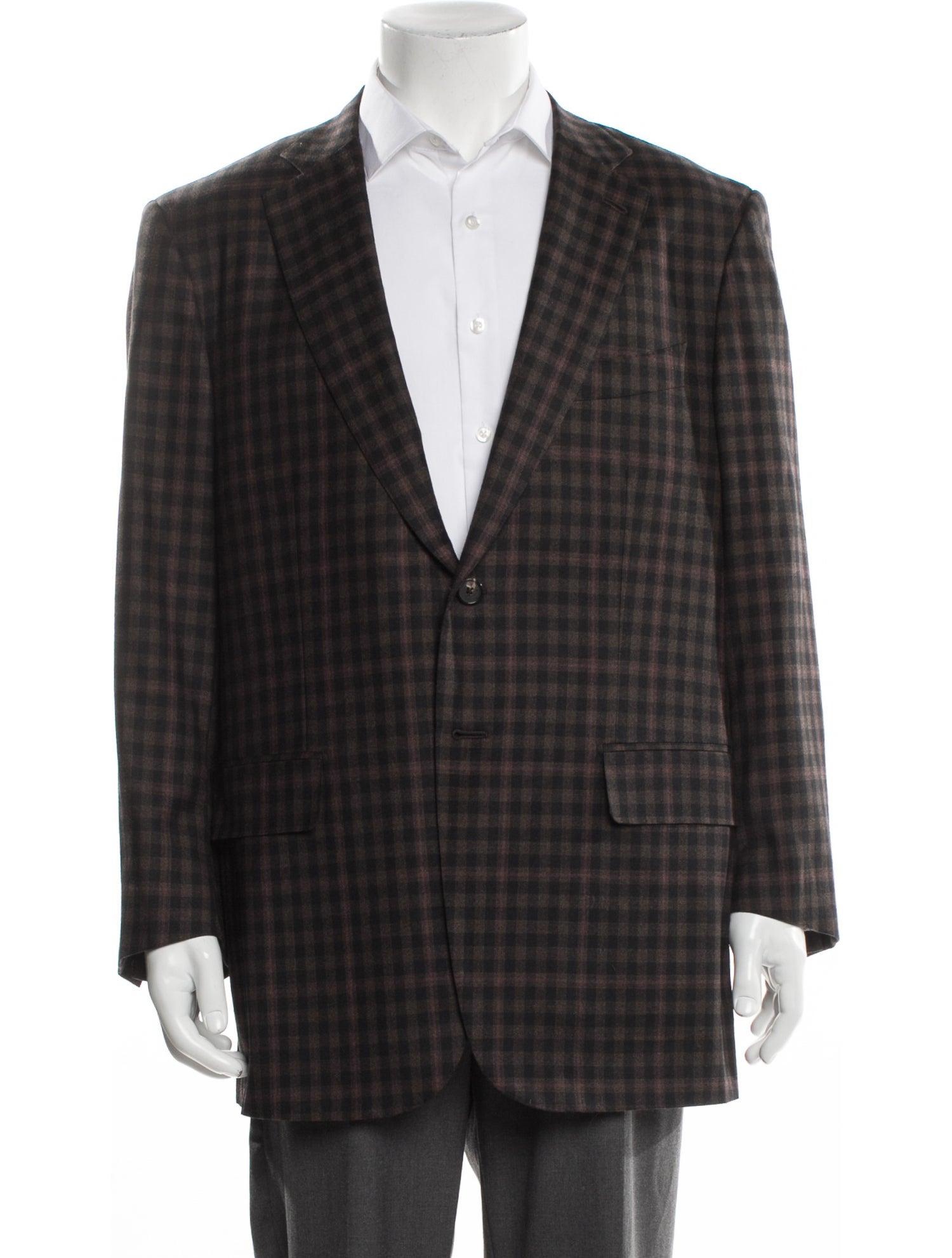 Isaia Wool Plaid Print Blazer
