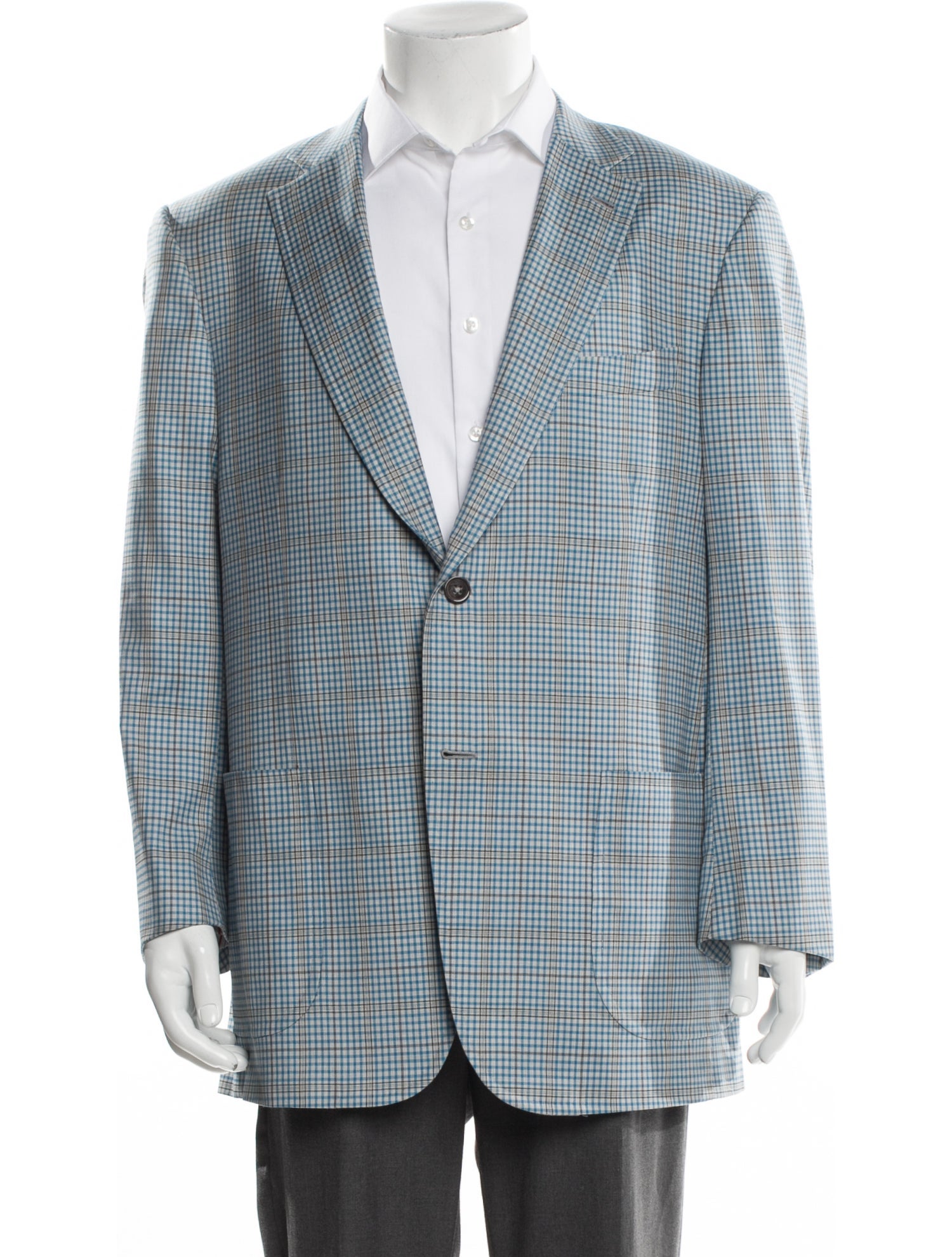 Isaia Wool Plaid Print Blazer