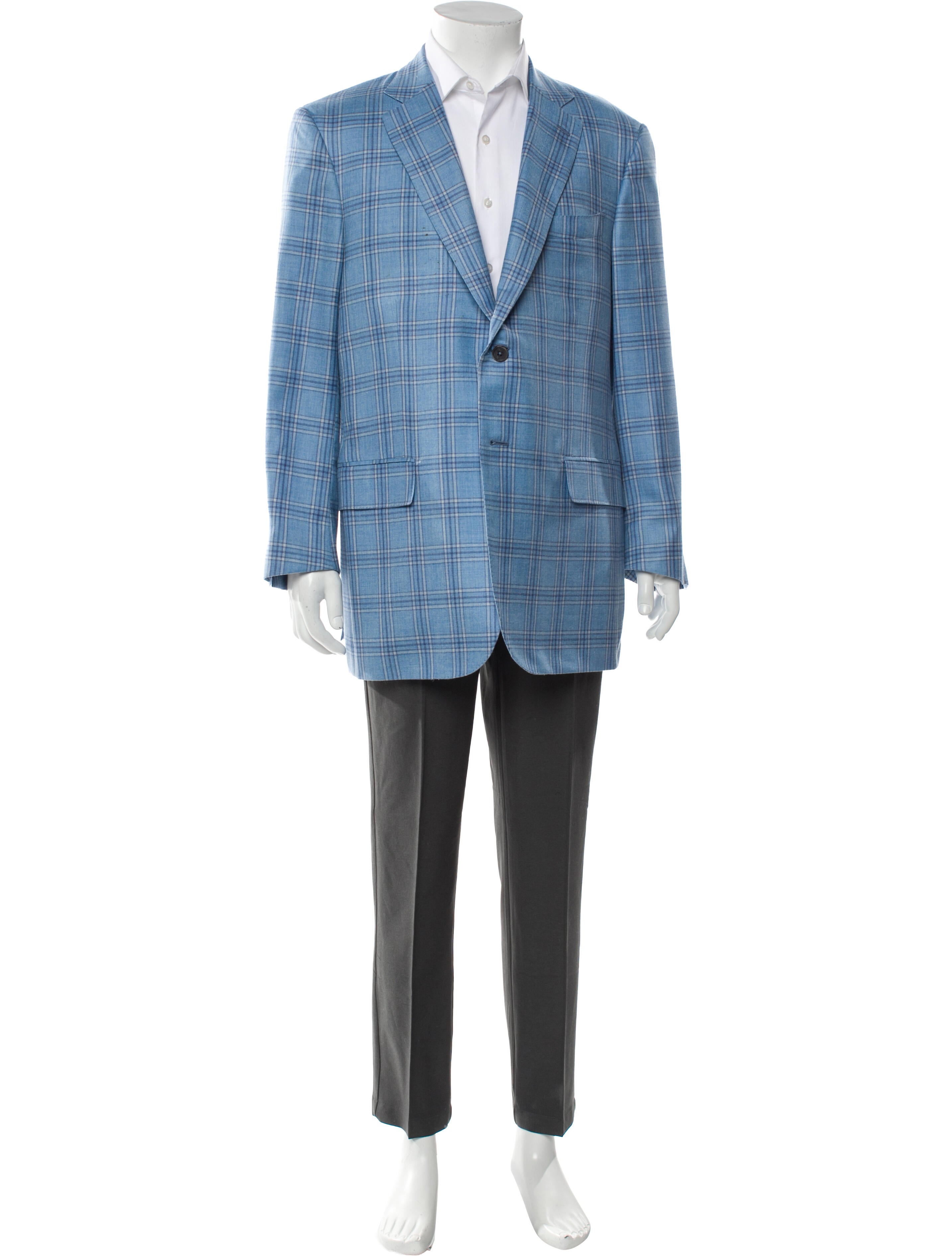 Isaia Cashmere Plaid Print Blazer