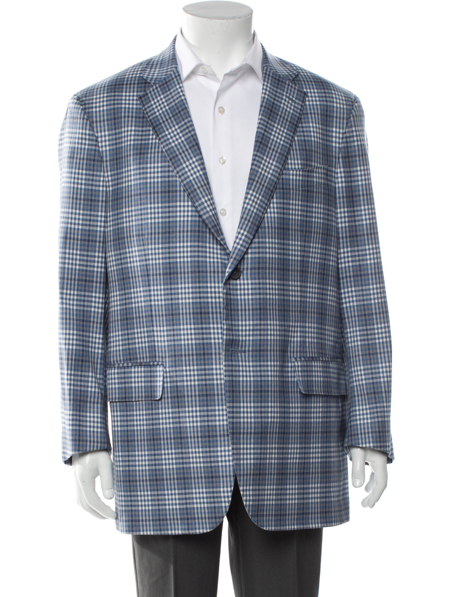 Isaia Wool Plaid Print Blazer