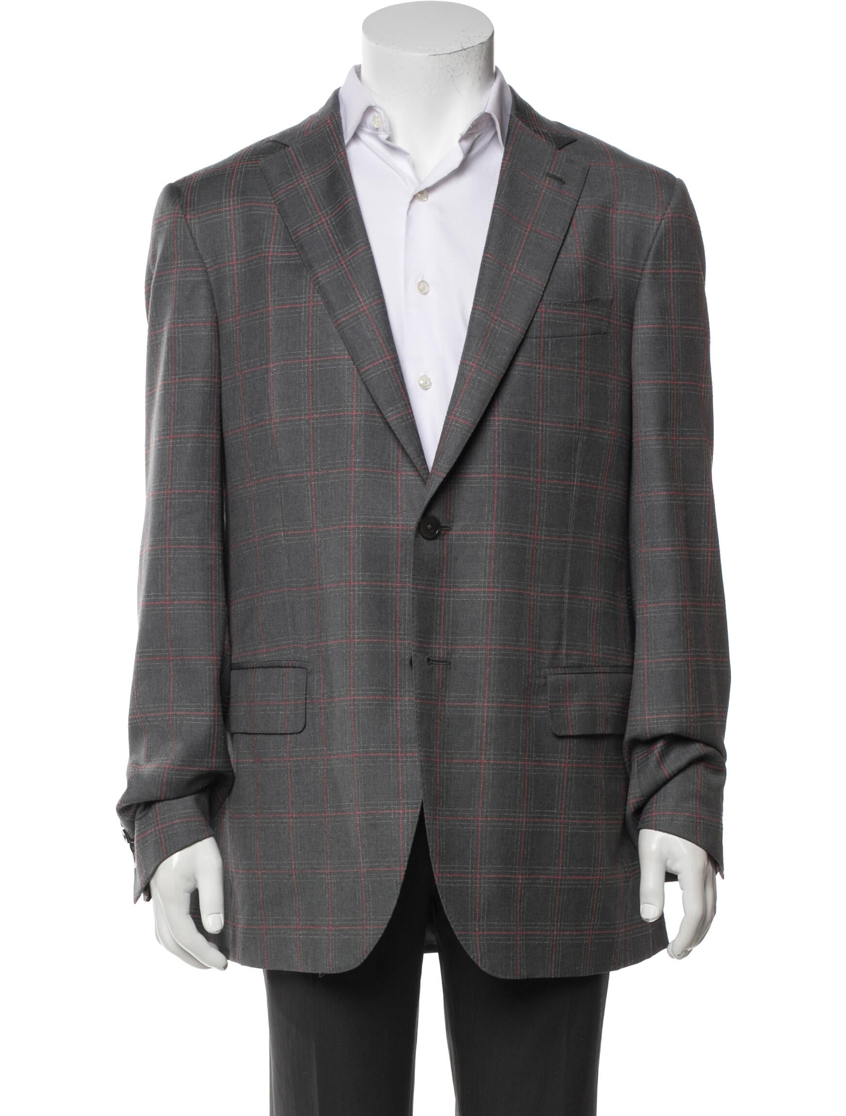 Isaia Wool Plaid Print Blazer