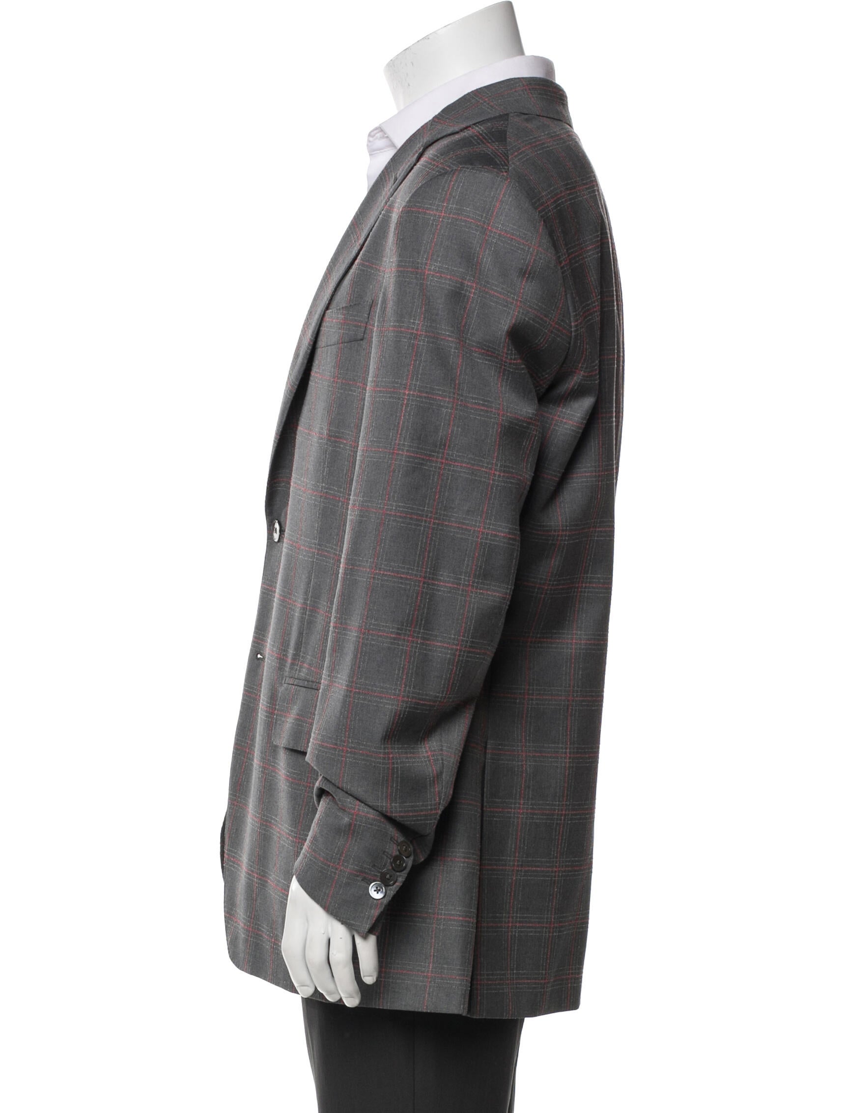 Isaia Wool Plaid Print Blazer