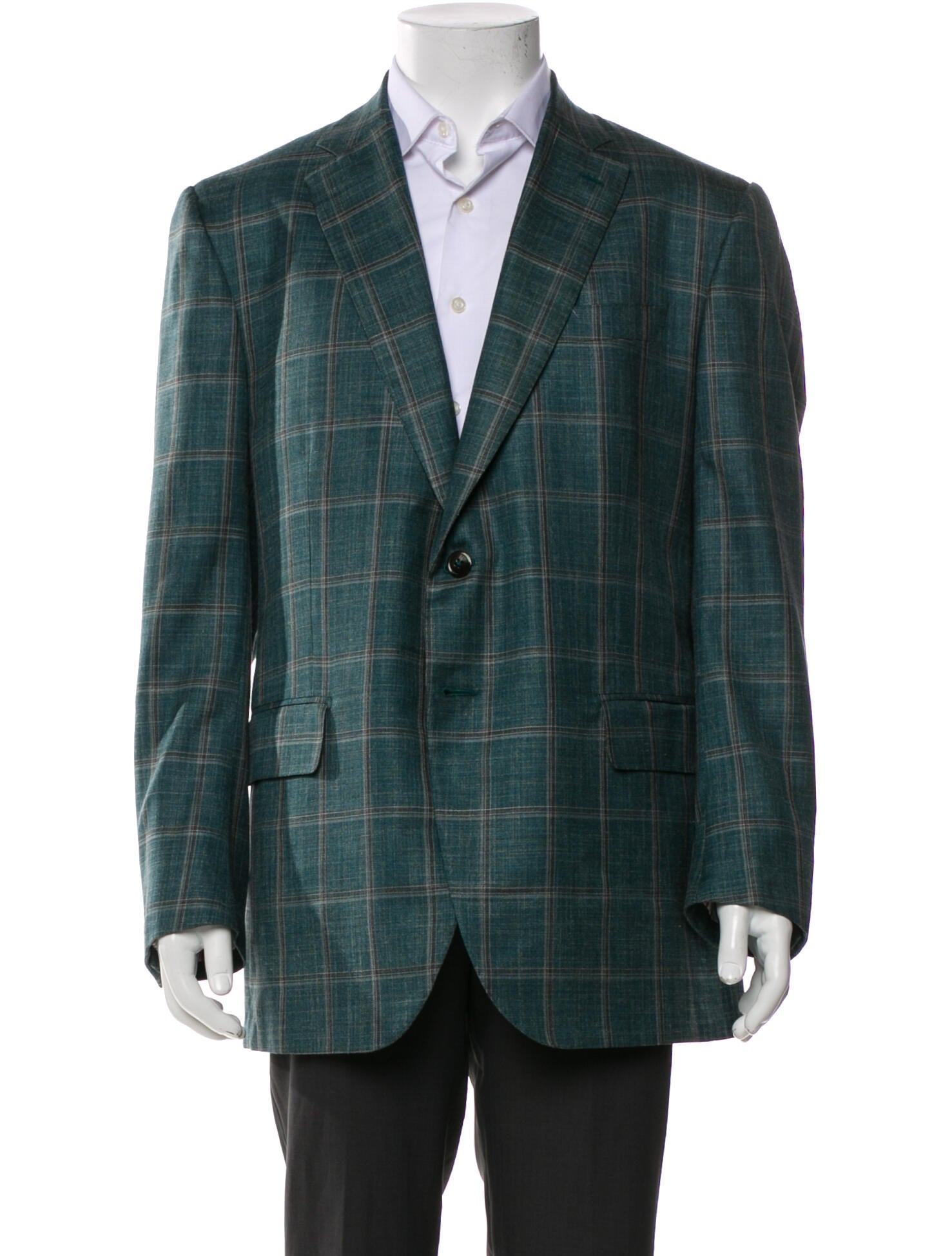 Isaia Wool Plaid Print Blazer