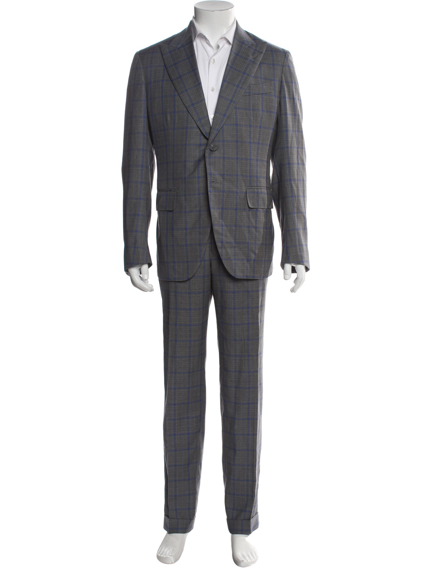 Isaia Wool Plaid Print Two-Piece Suit