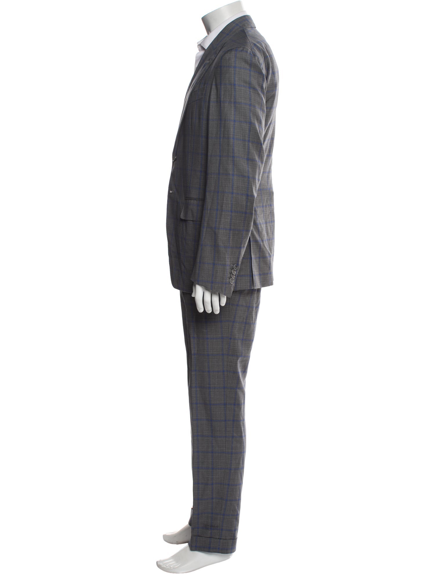 Isaia Wool Plaid Print Two-Piece Suit