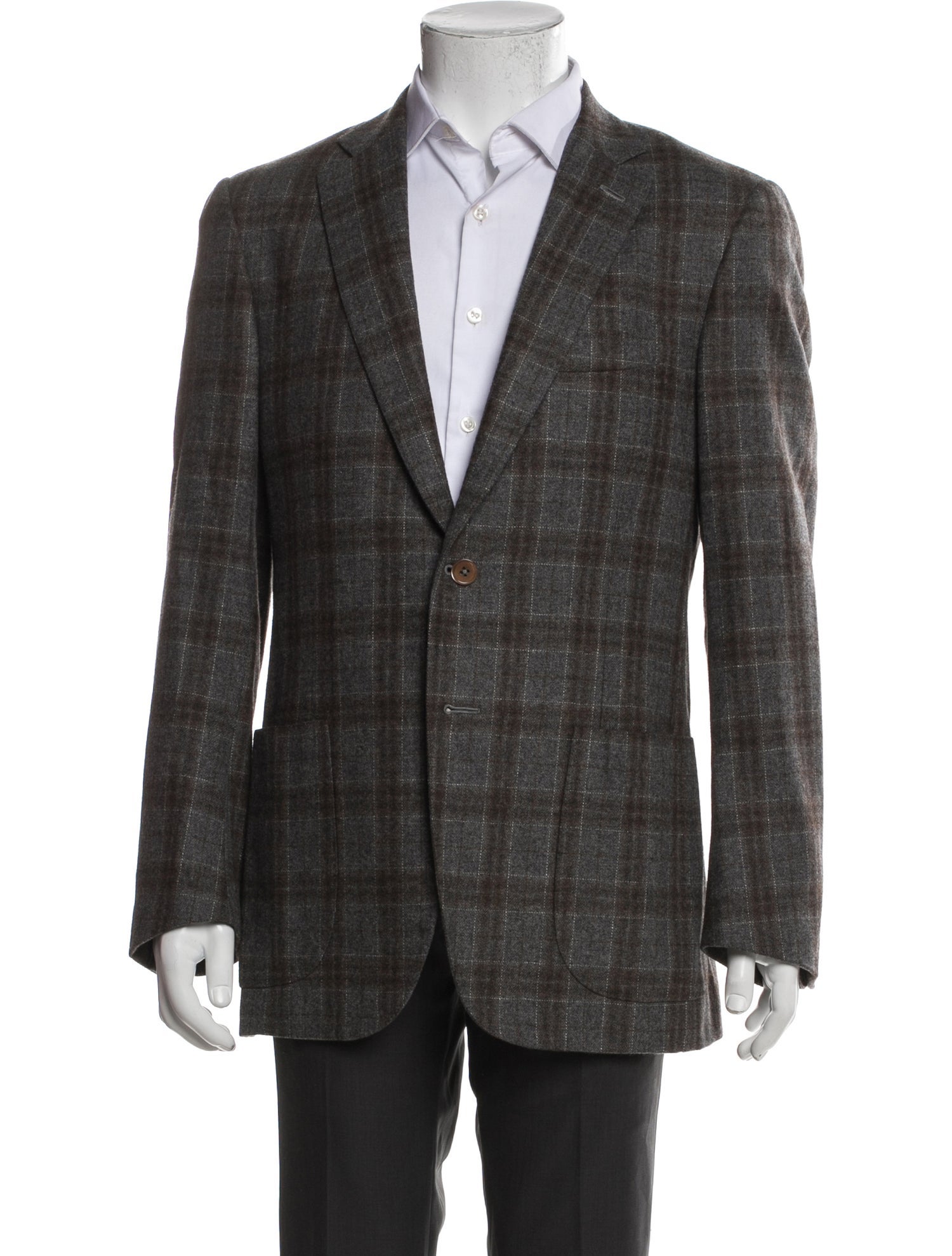 Isaia Wool Plaid Print Blazer