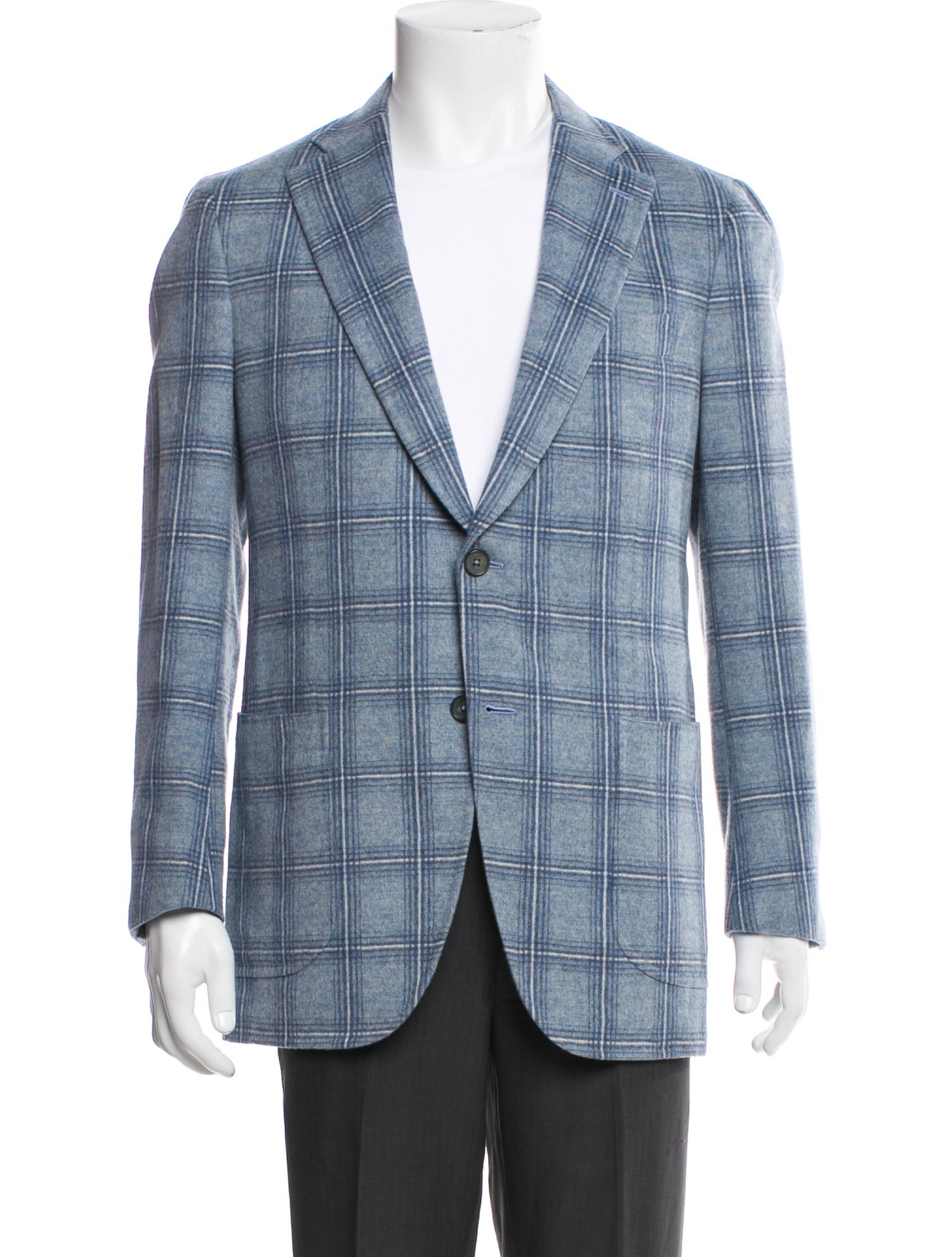 Isaia Wool Plaid Print Blazer