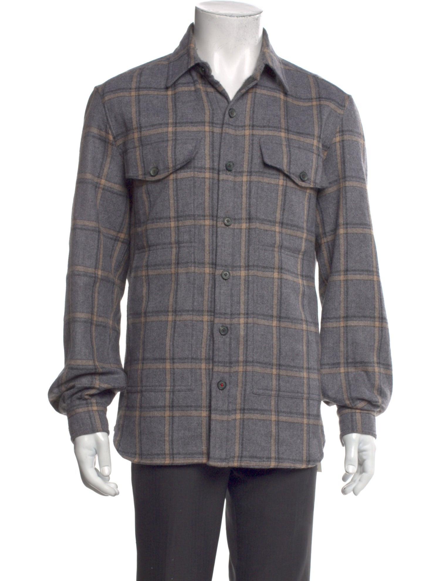 Isaia Cashmere Plaid Print Shirt