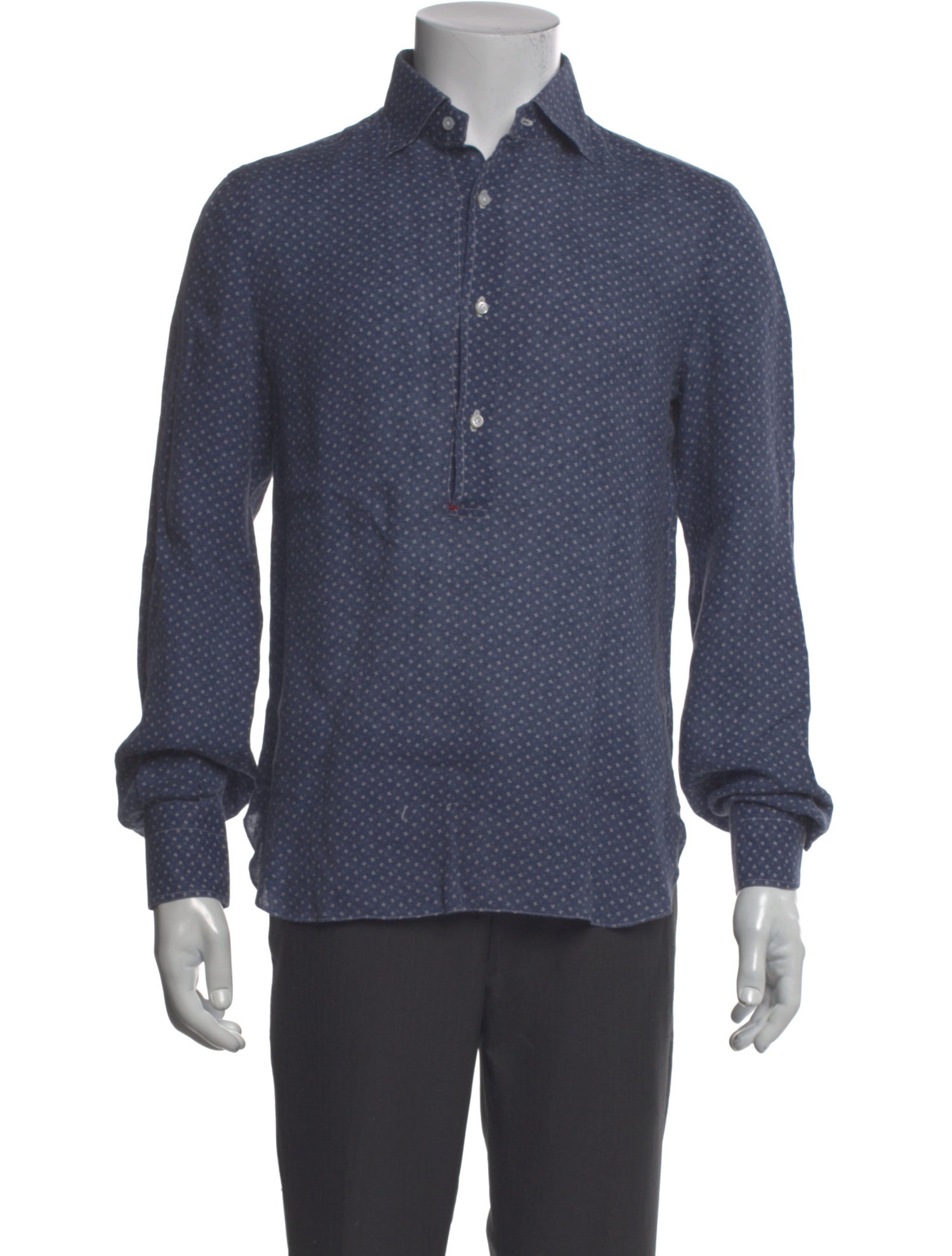 Isaia Linen Polka Dot Print Polo Shirt