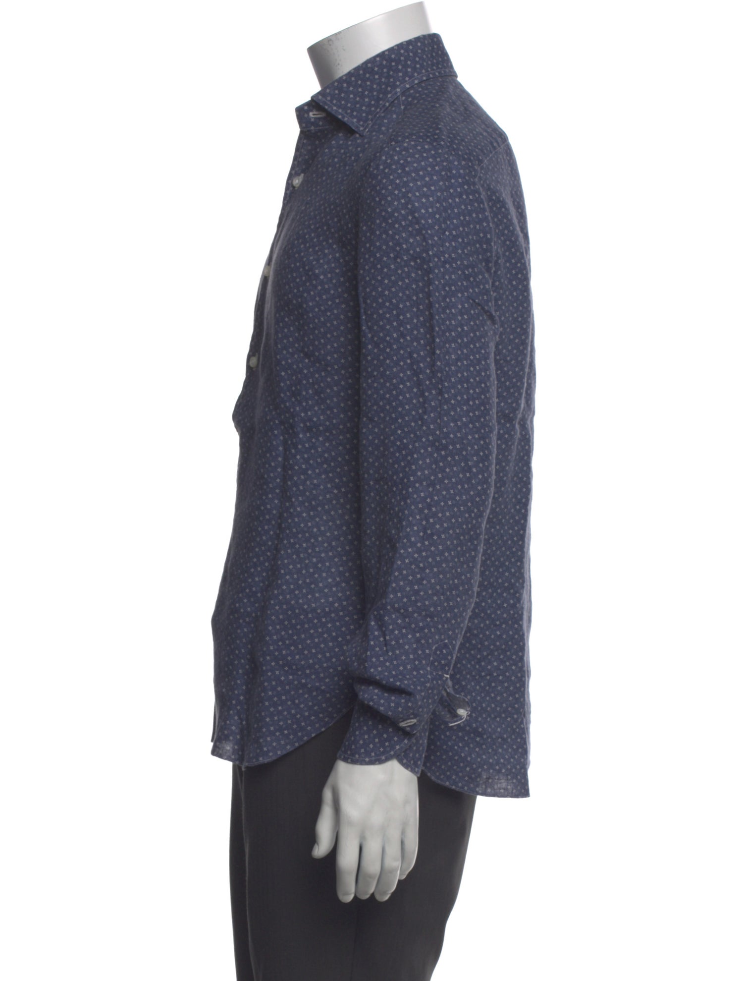 Isaia Linen Polka Dot Print Polo Shirt