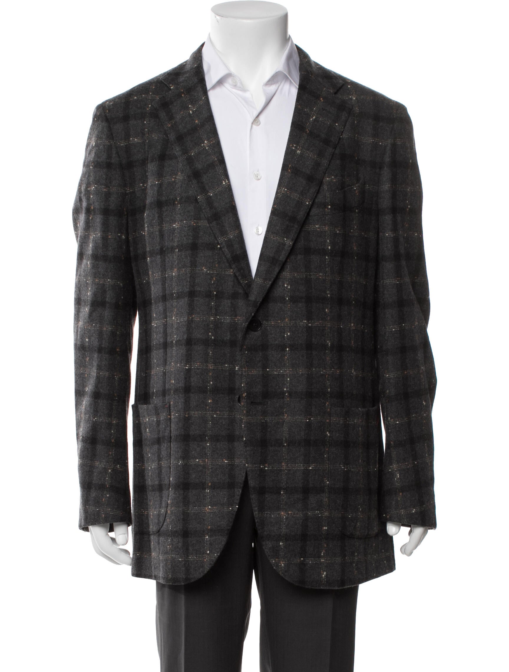 Isaia Wool Plaid Print Blazer