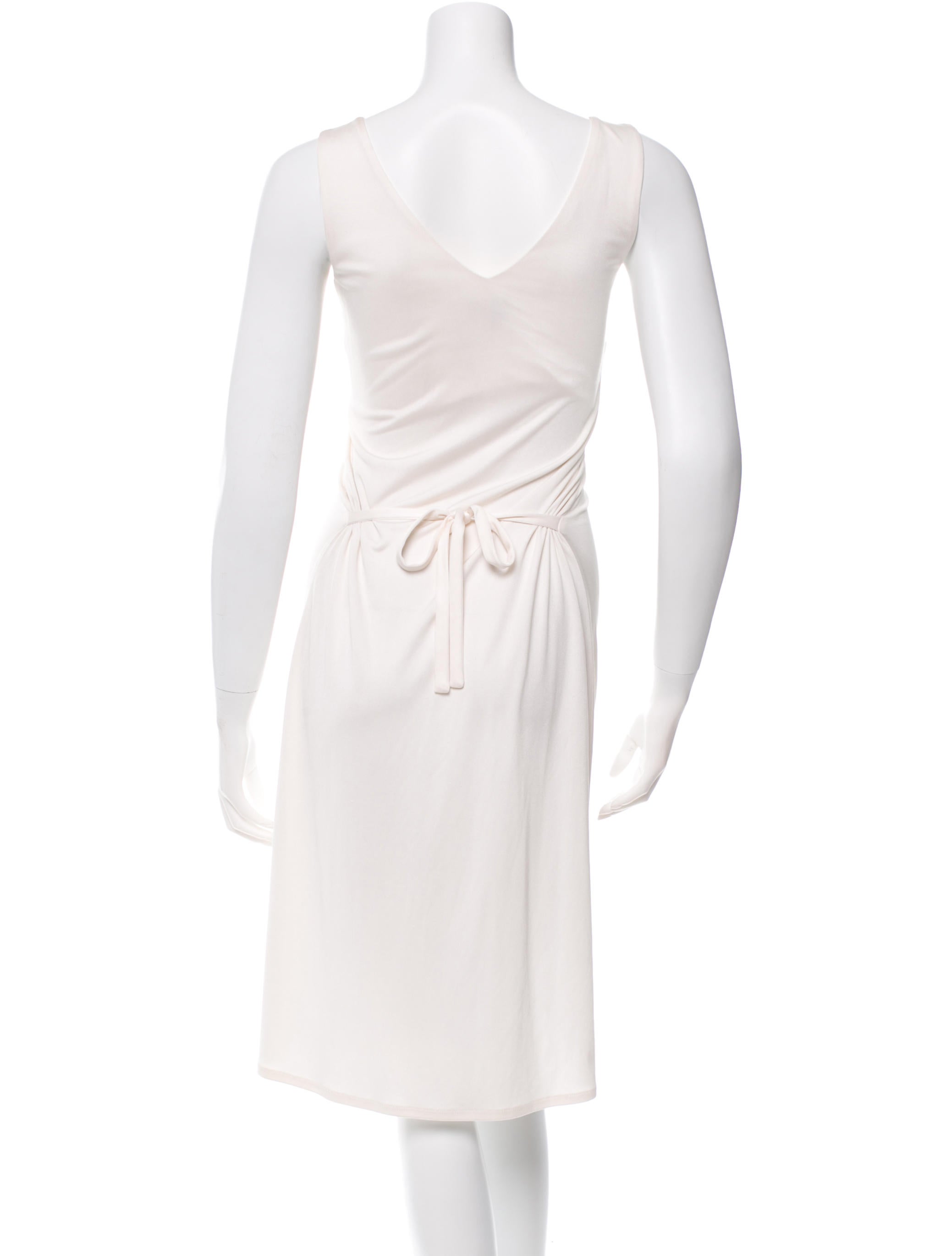 Ice Silk Waist Print V Neck Midi Dress