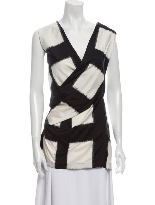 Issey Miyake Silk Plaid Print Top Black