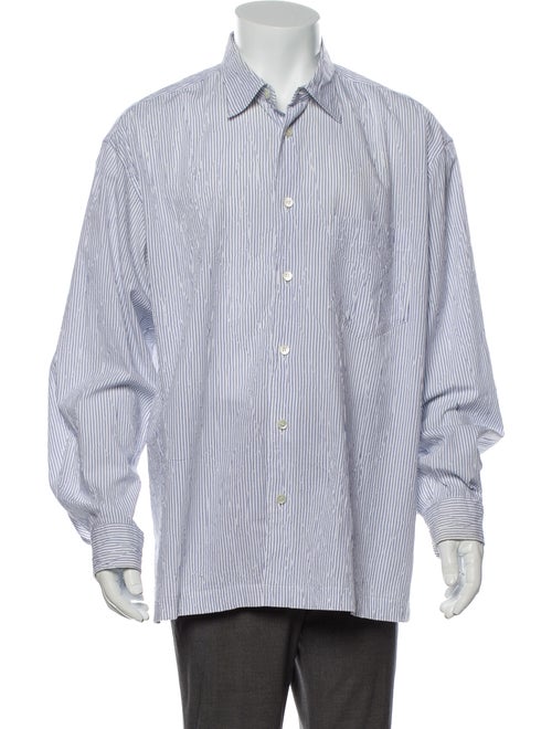 Issey Miyake Striped Long Sleeve Dress Shirt White