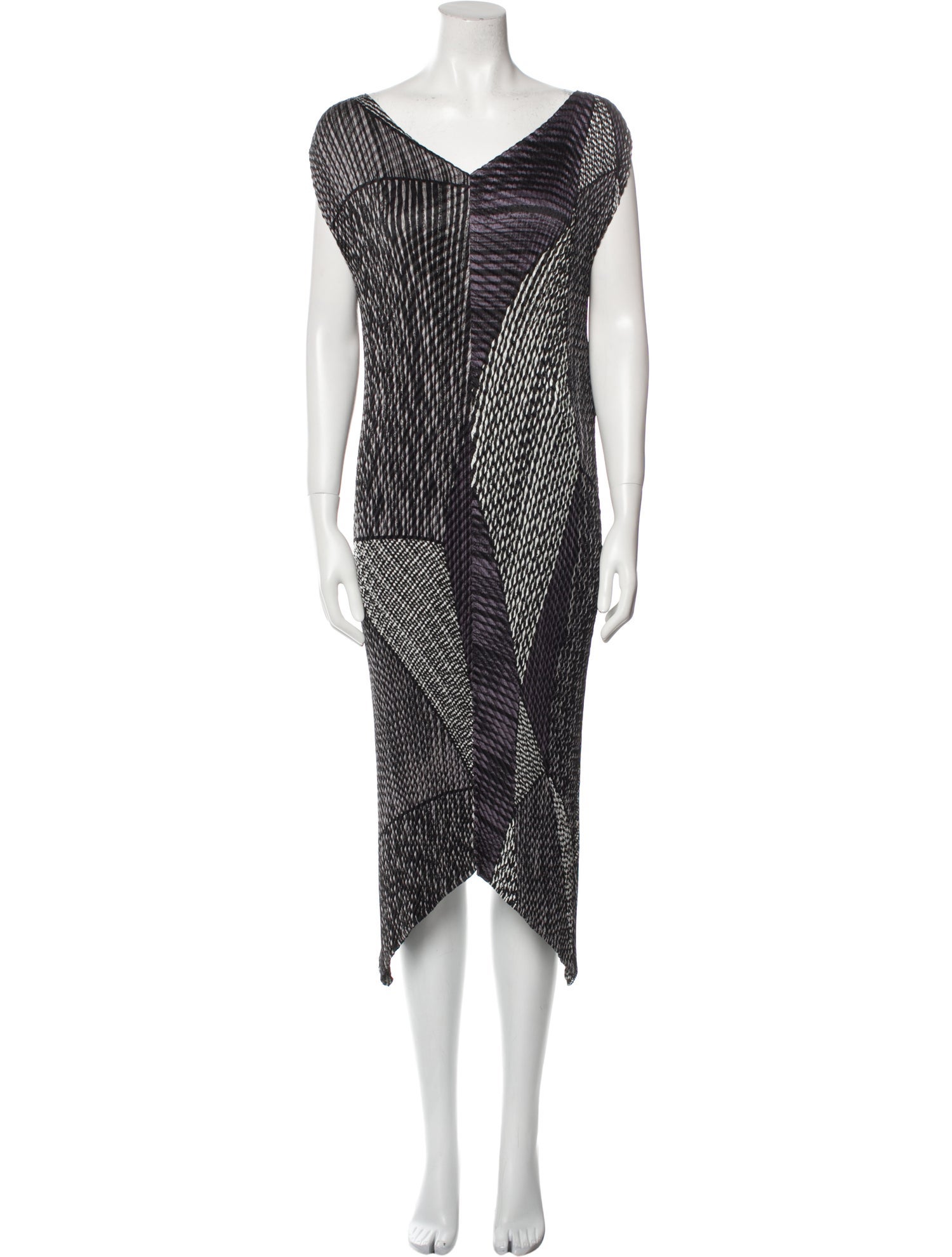 Issey Miyake Striped Midi Length Dress Black Dresses, Clothing