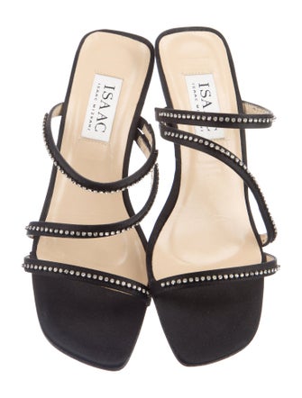 Issey Miyake Satin Crystal Embellishments Slides