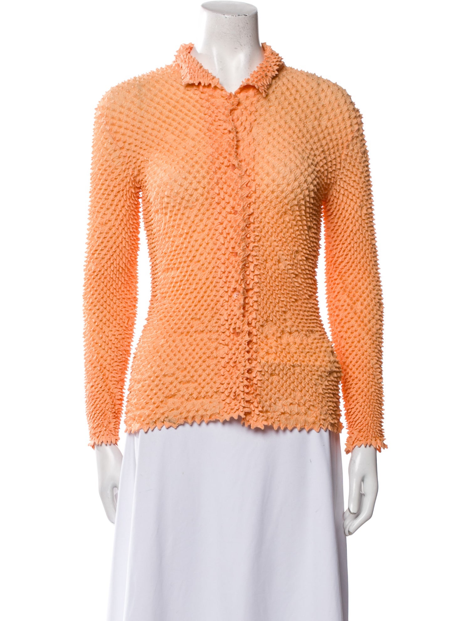 Issey Miyake Lace Pattern Mock Neck Blouse