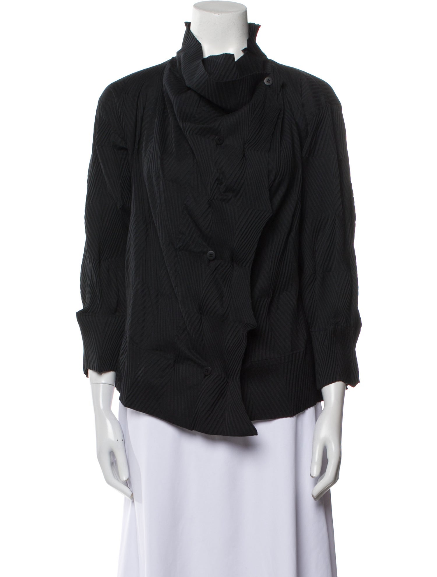 Issey Miyake Cowl Neck Three-Quarter Sleeve Blouse