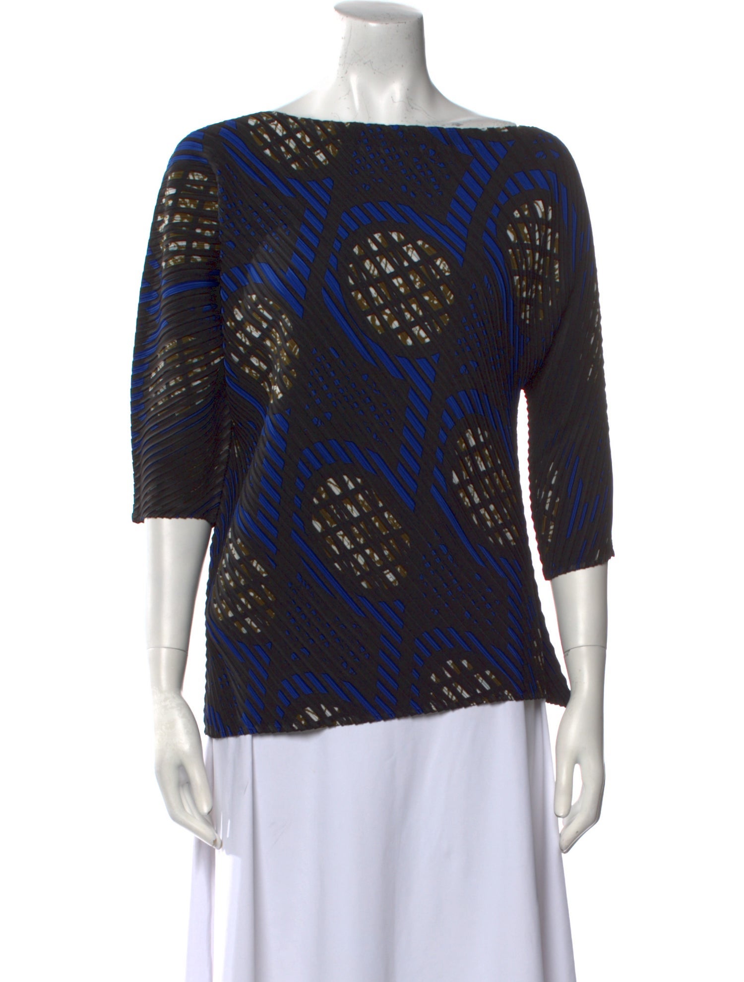 Issey Miyake Printed Bateau Neckline Blouse