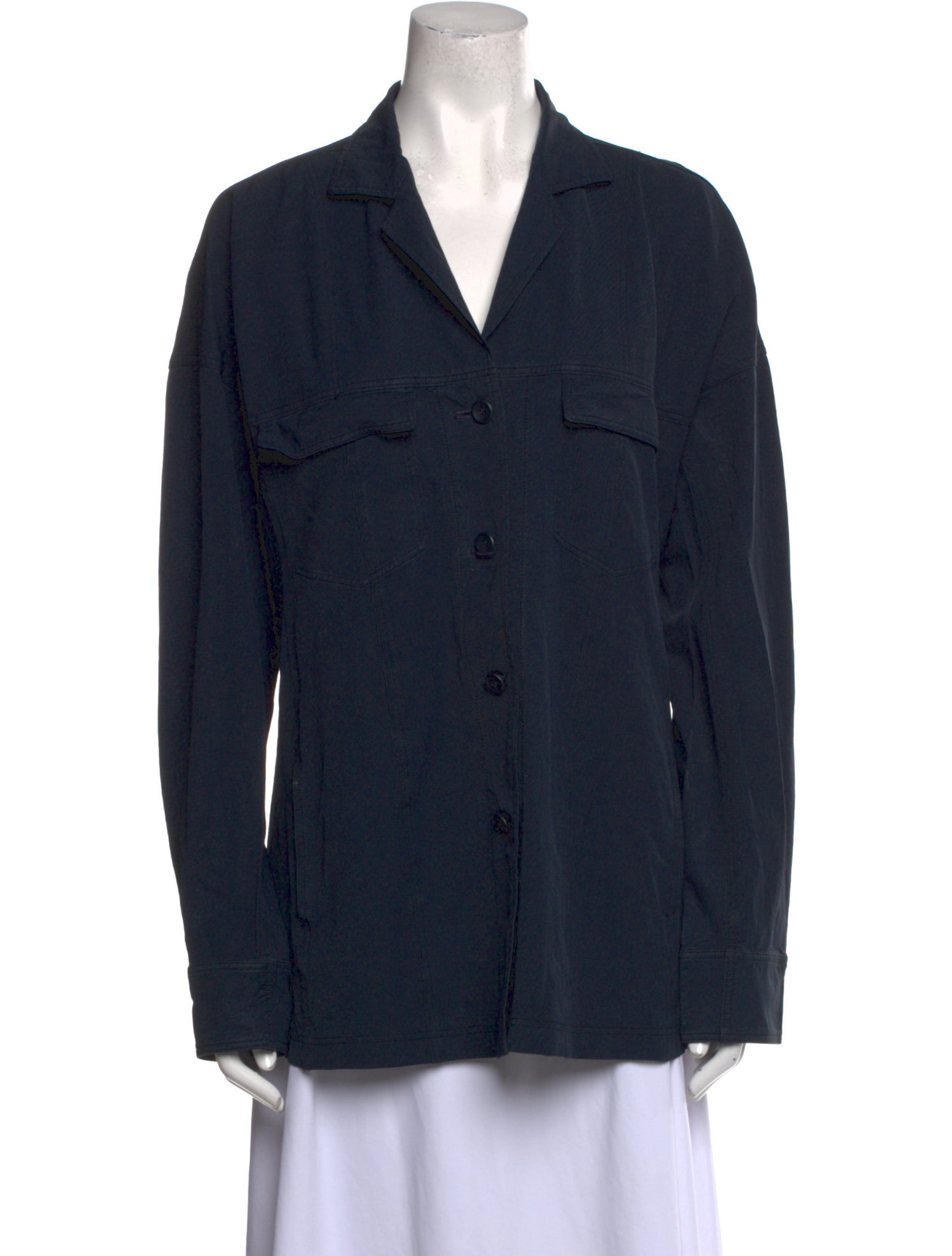 Issey Miyake Nylon Long Sleeve Button-Up Top