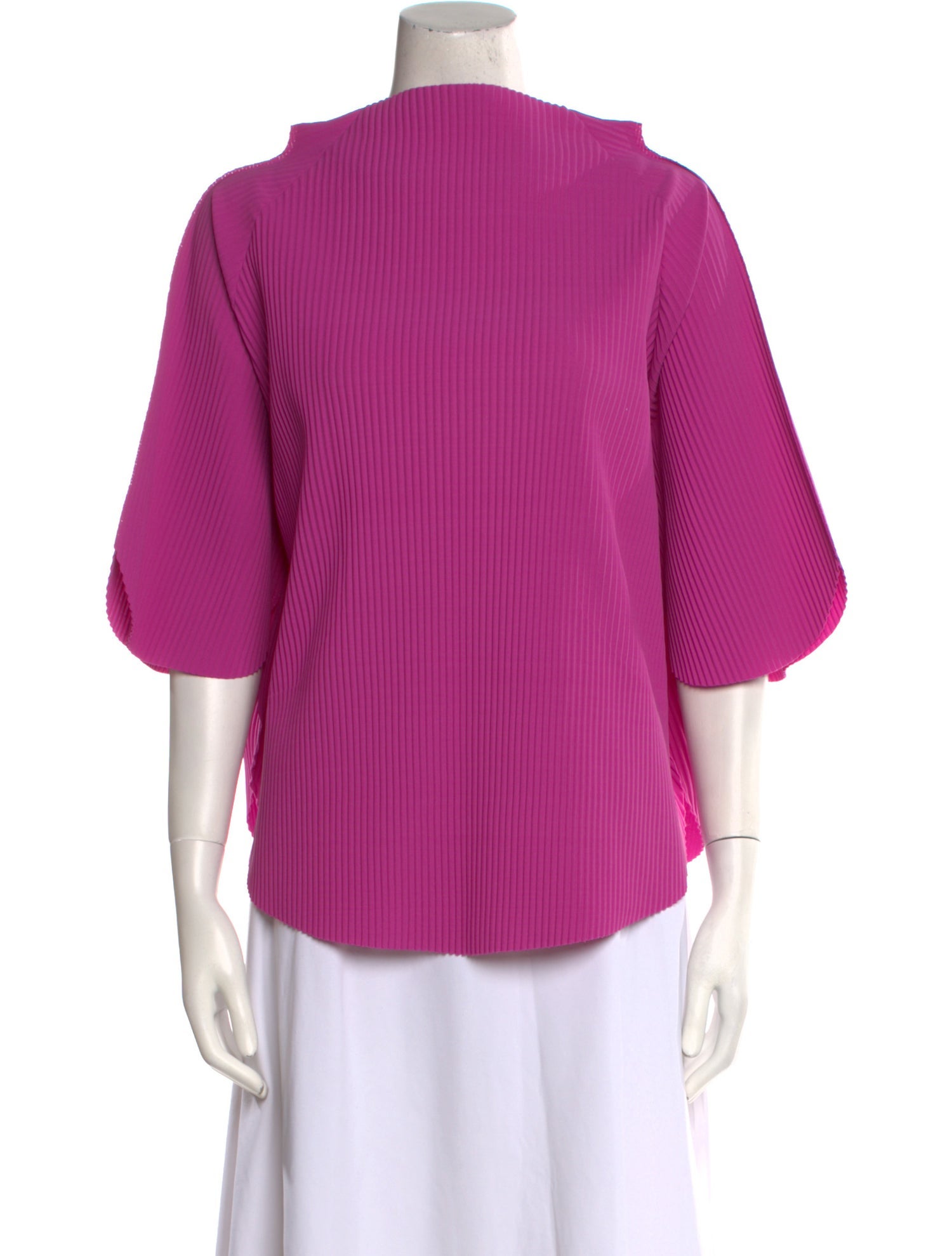 Issey Miyake Me Mock Neck Three-Quarter Sleeve Blouse