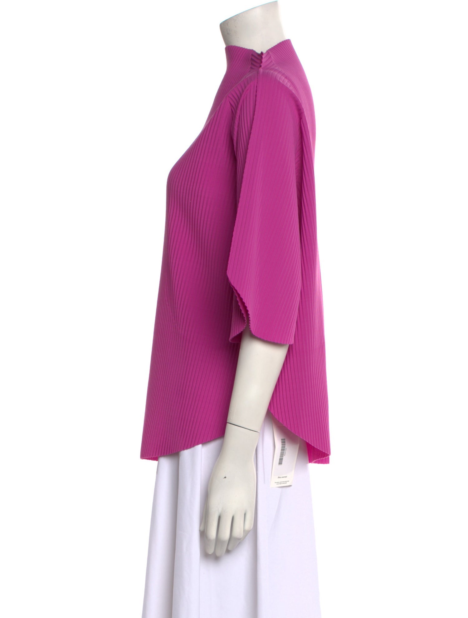 Issey Miyake Me Mock Neck Three-Quarter Sleeve Blouse