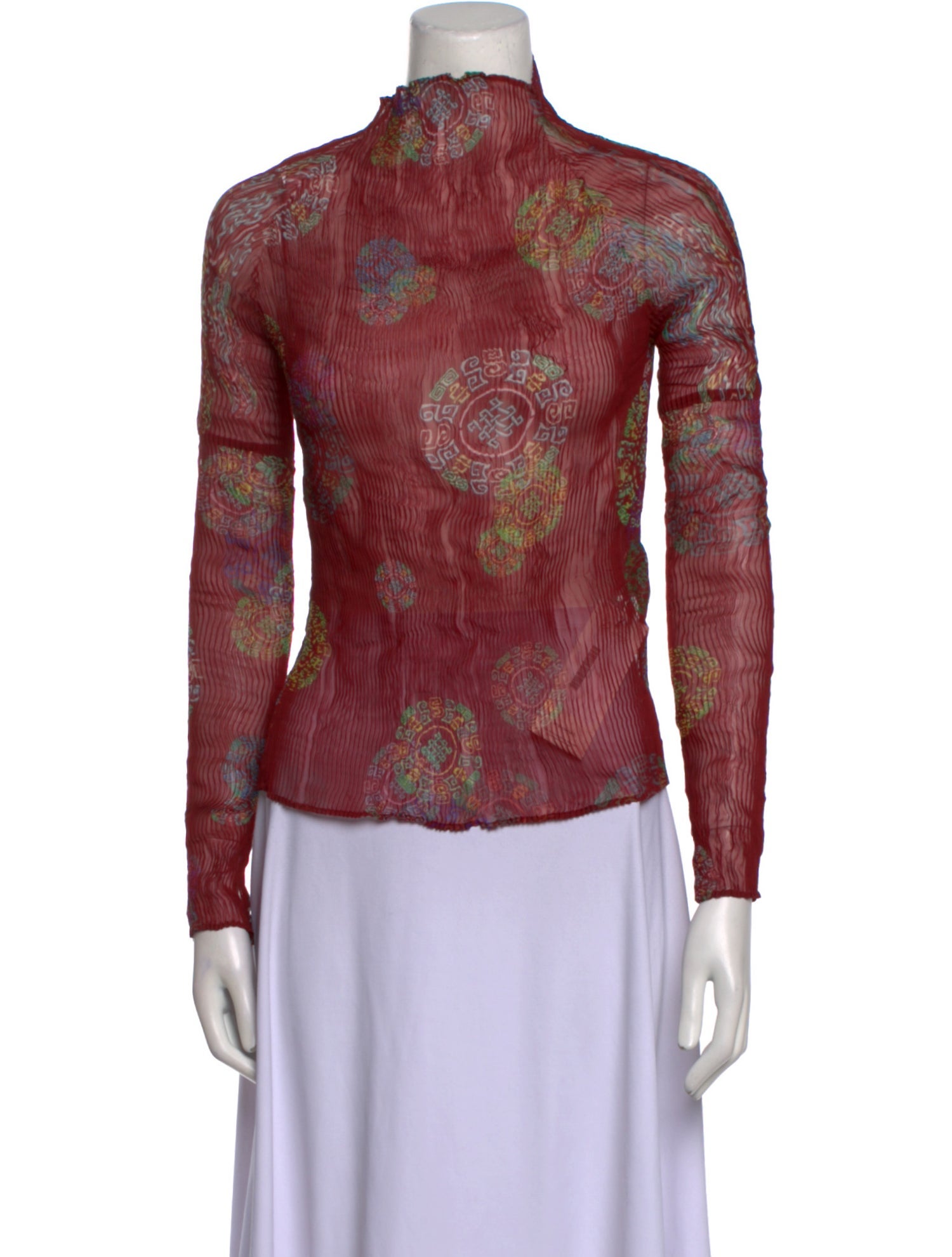 Issey Miyake Fete Floral Print Mock Neck Blouse