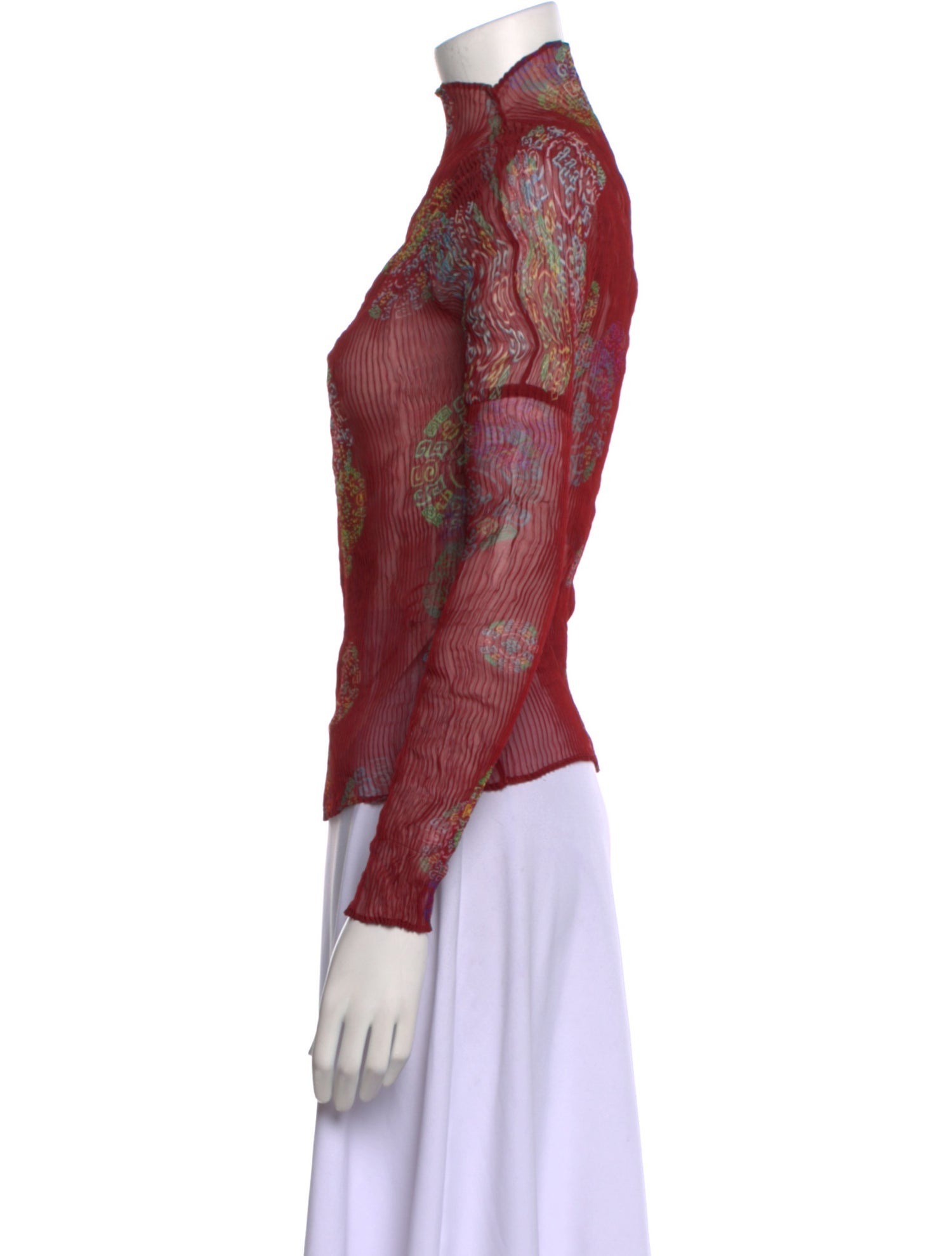 Issey Miyake Fete Floral Print Mock Neck Blouse