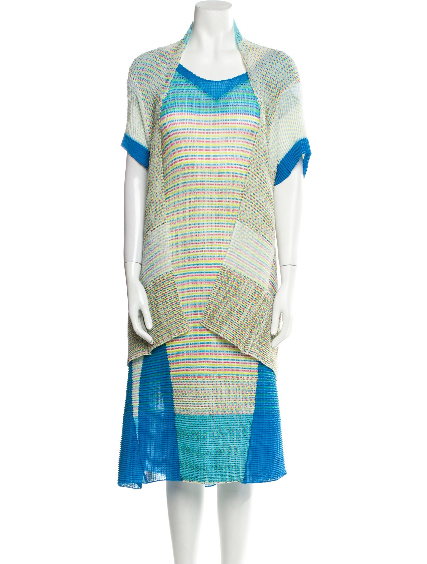 Issey Miyake Striped Pleated Accents Dress Set