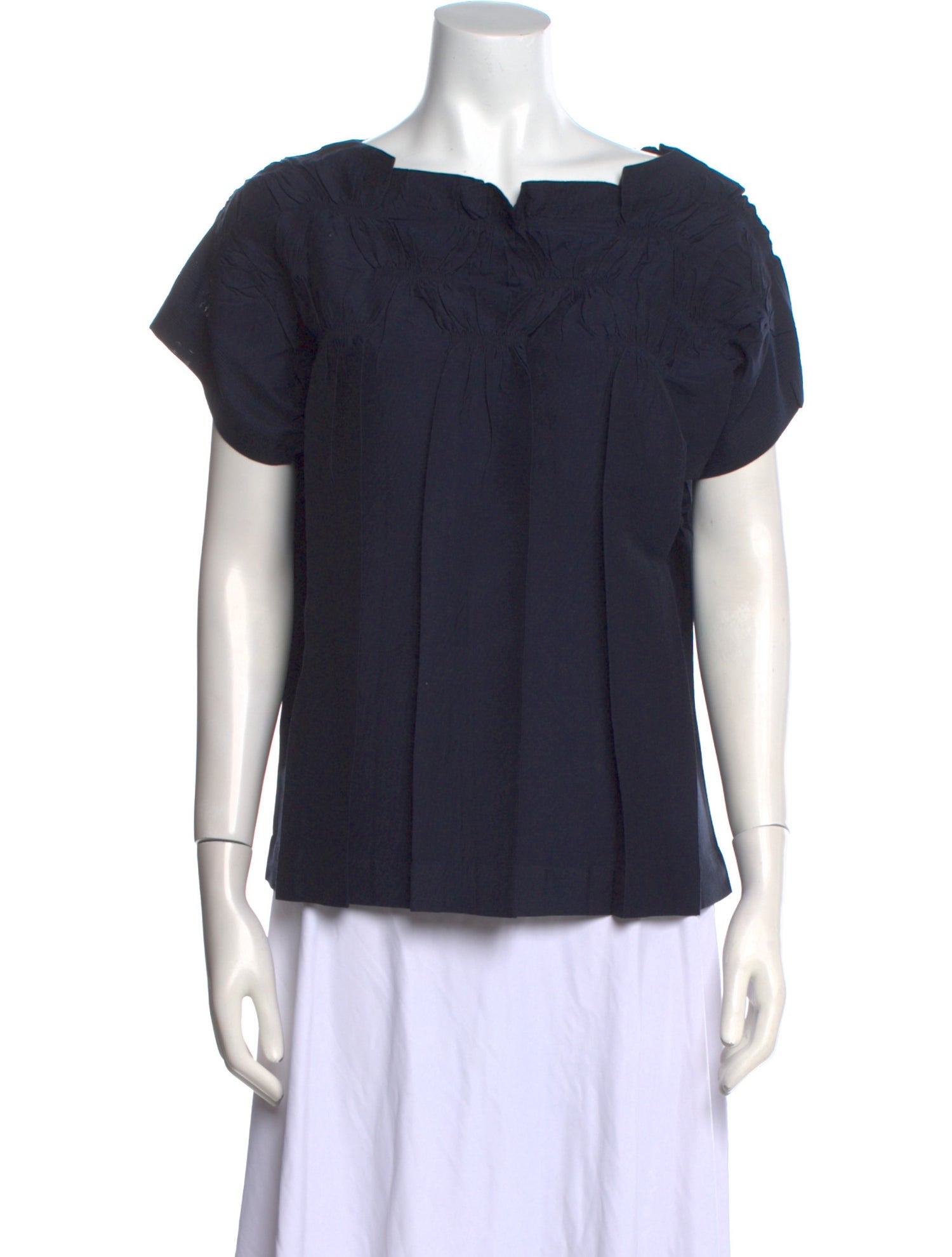 Issey Miyake Scoop Neck Short Sleeve Button-Up Top