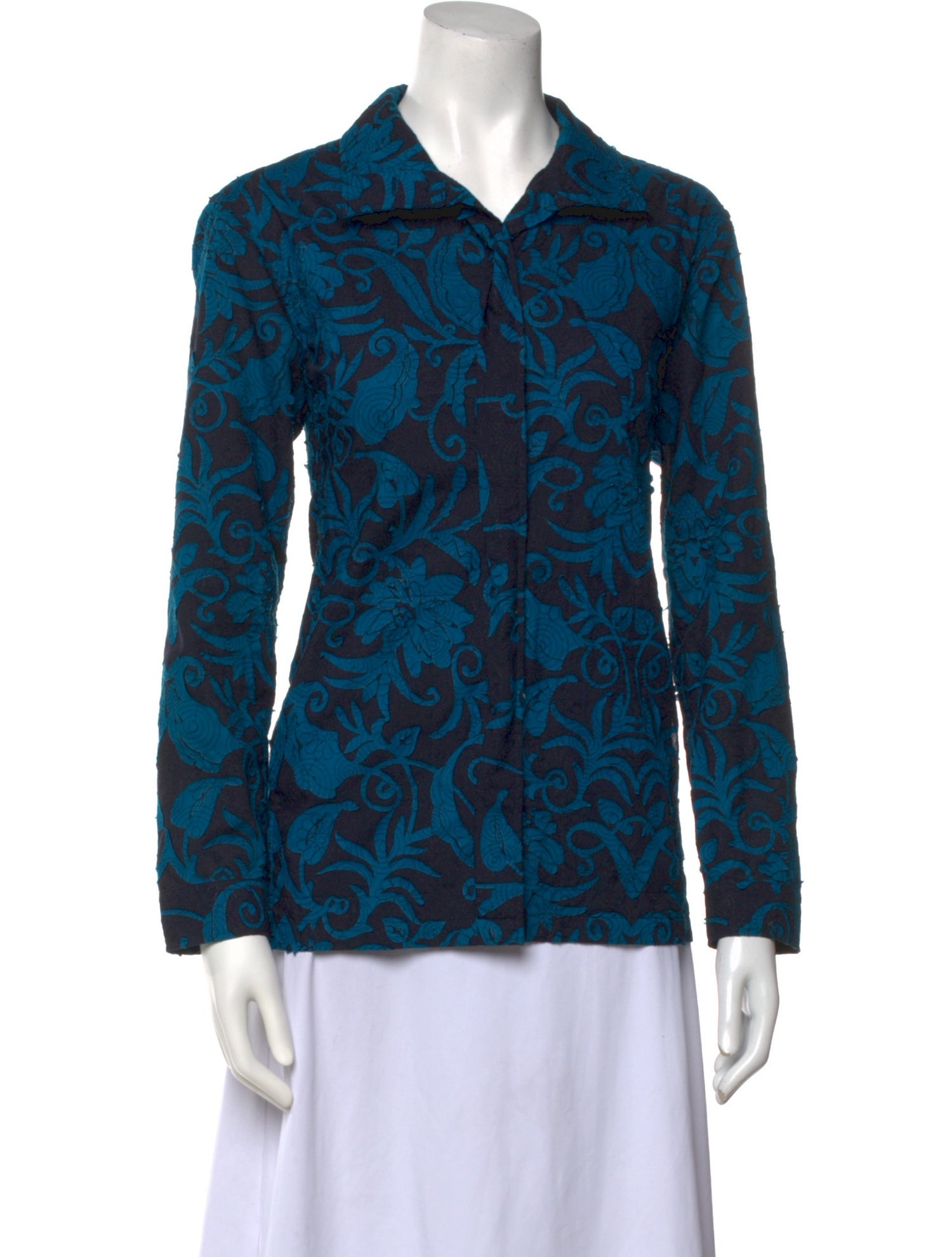 Issey Miyake Fete Printed Long Sleeve Button-Up Top