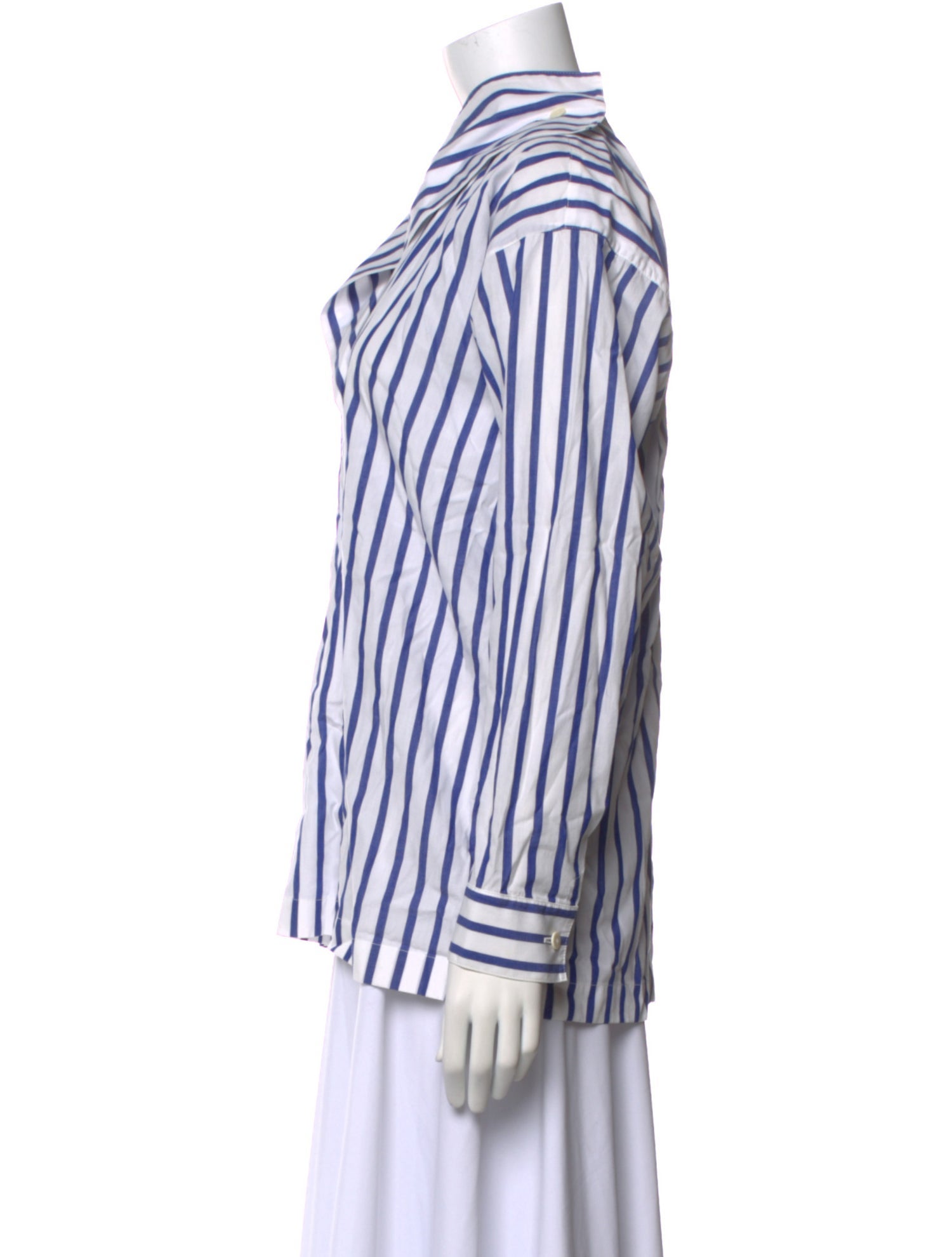 Issey Miyake Striped Mock Neck Button-Up Top