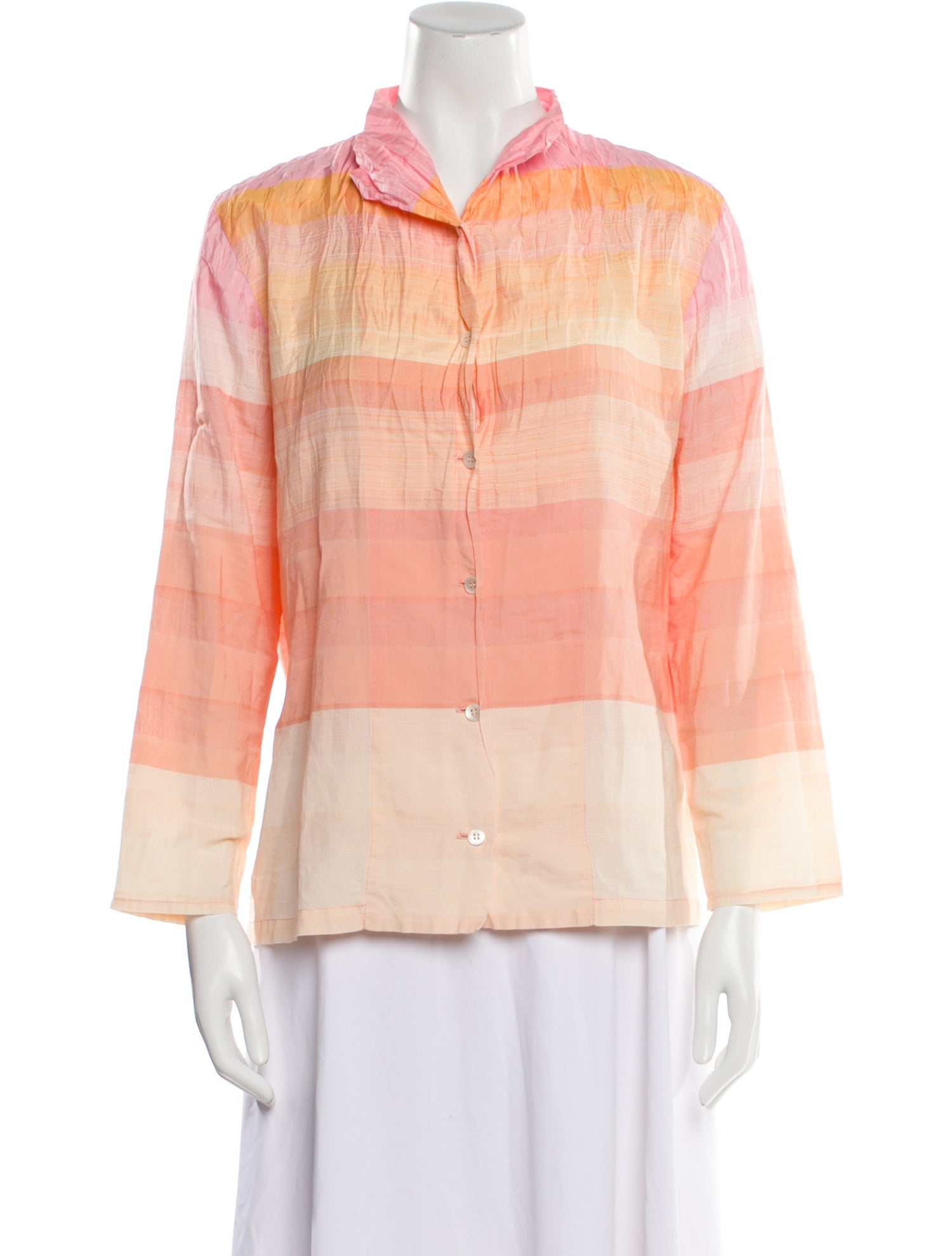 Issey Miyake Plaid Print Three-Quarter Sleeve Blouse