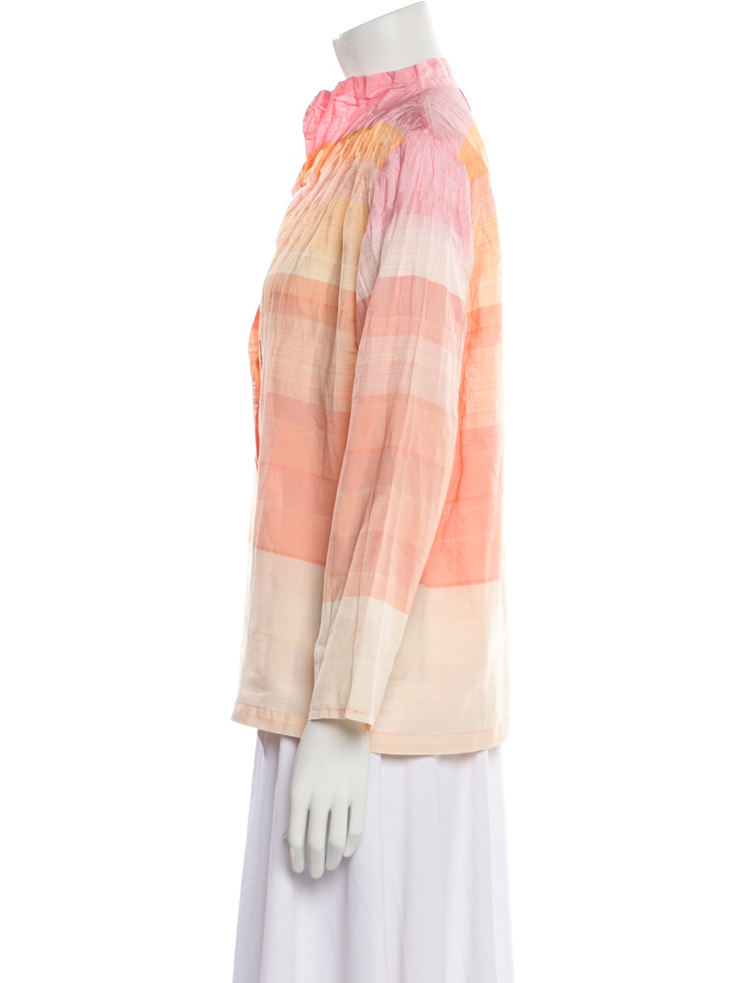 Issey Miyake Plaid Print Three-Quarter Sleeve Blouse