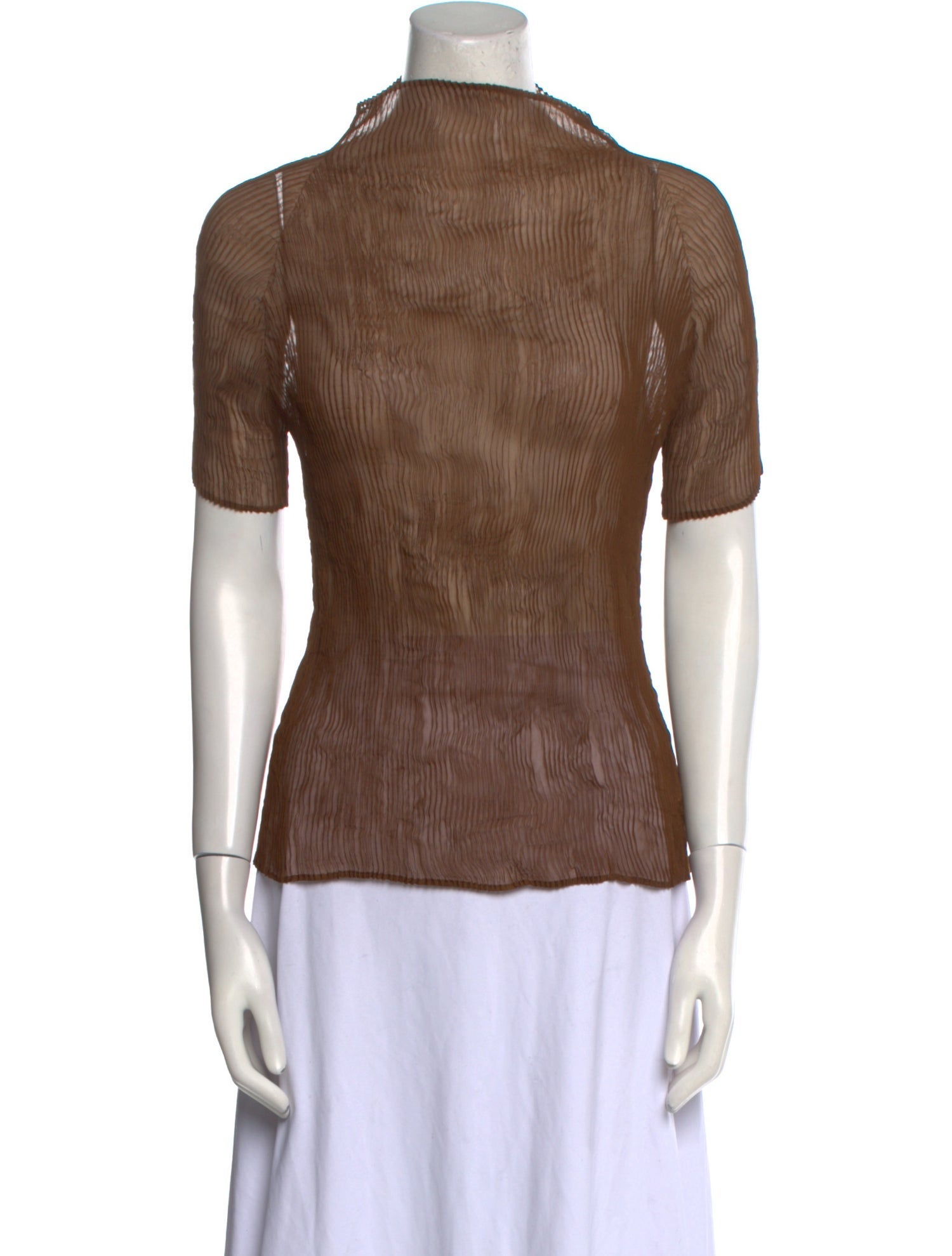 Issey Miyake Mock Neck Short Sleeve Top