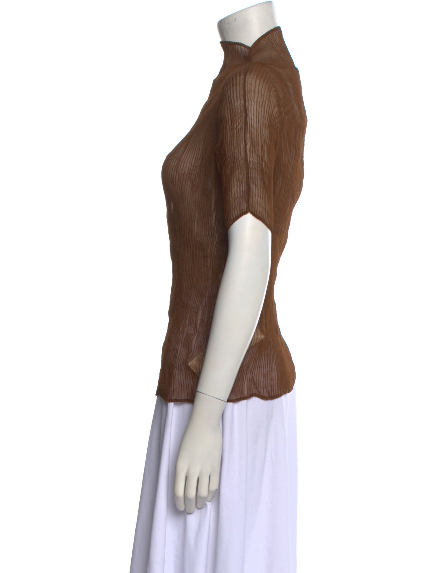 Issey Miyake Mock Neck Short Sleeve Top