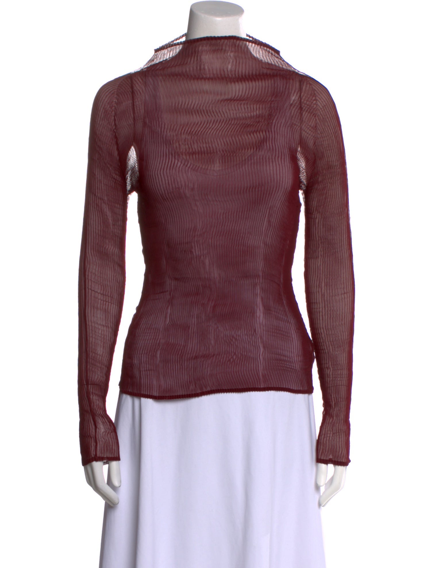 Issey Miyake Turtleneck Long Sleeve Top - Burgundy Tops, Clothing