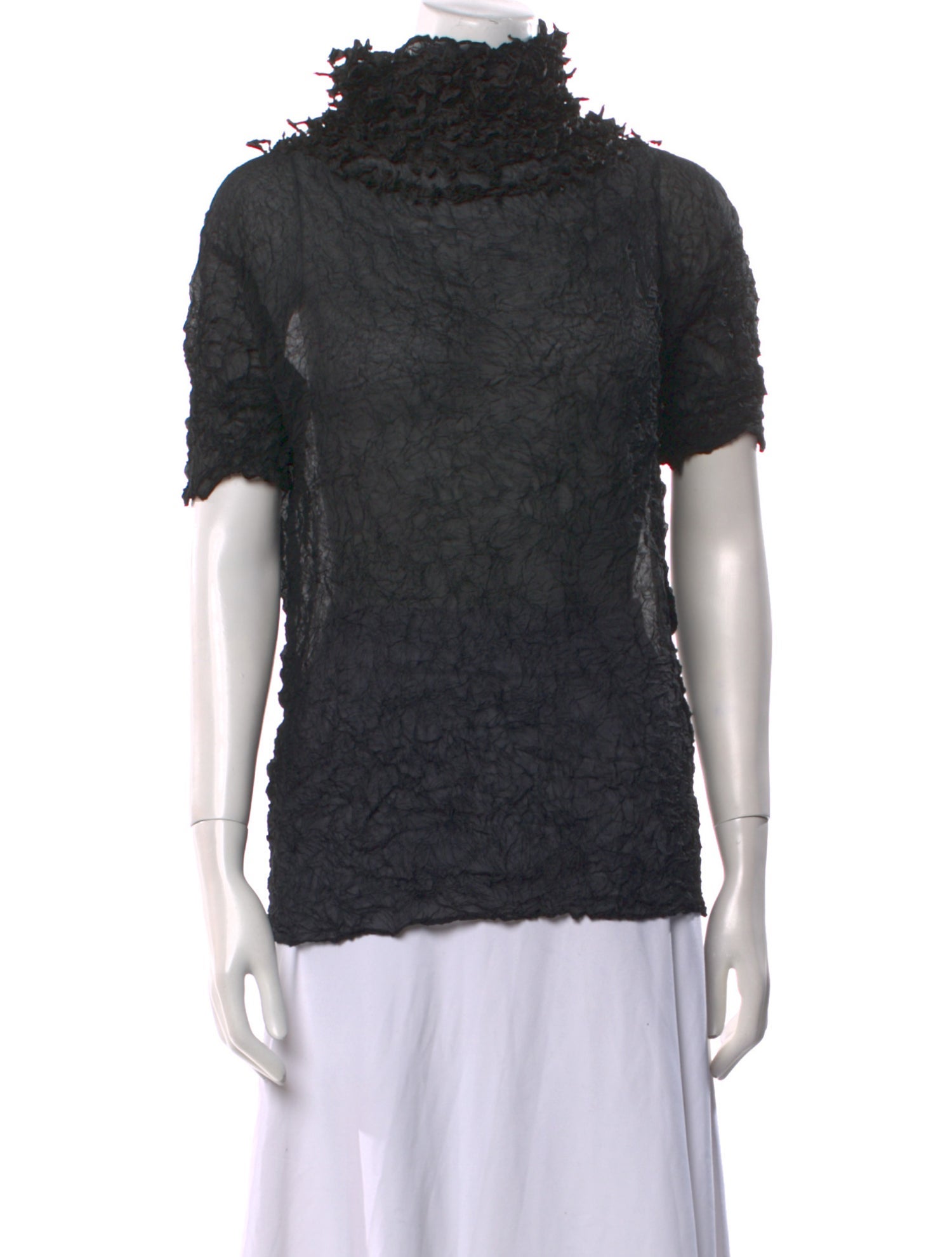 Issey Miyake Mock Neck Short Sleeve Top