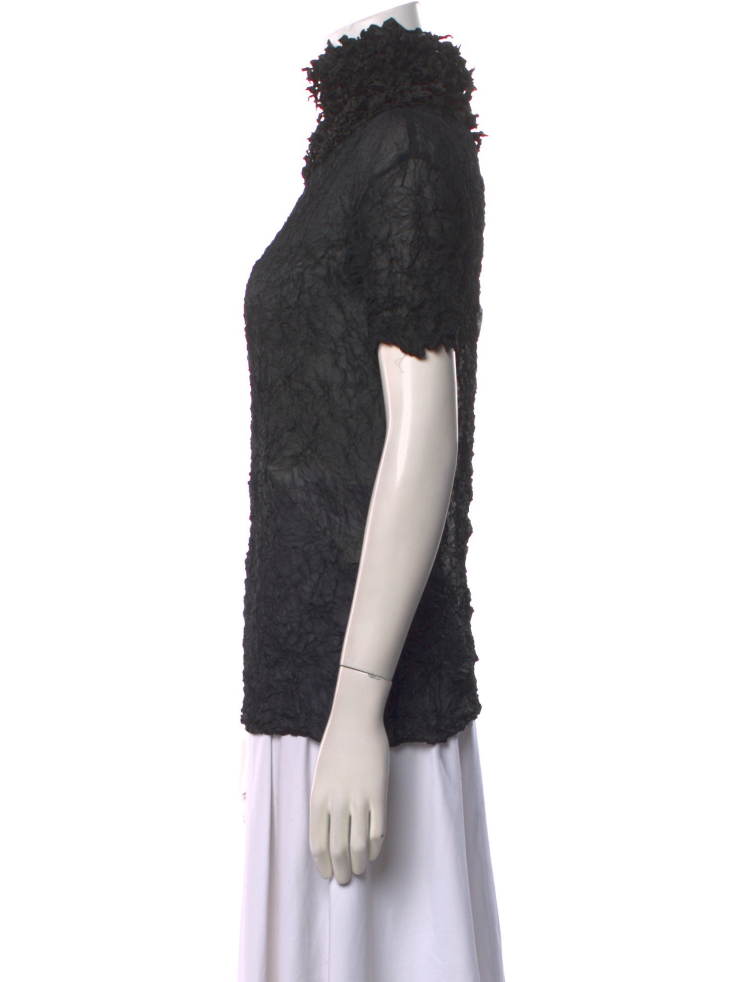 Issey Miyake Mock Neck Short Sleeve Top