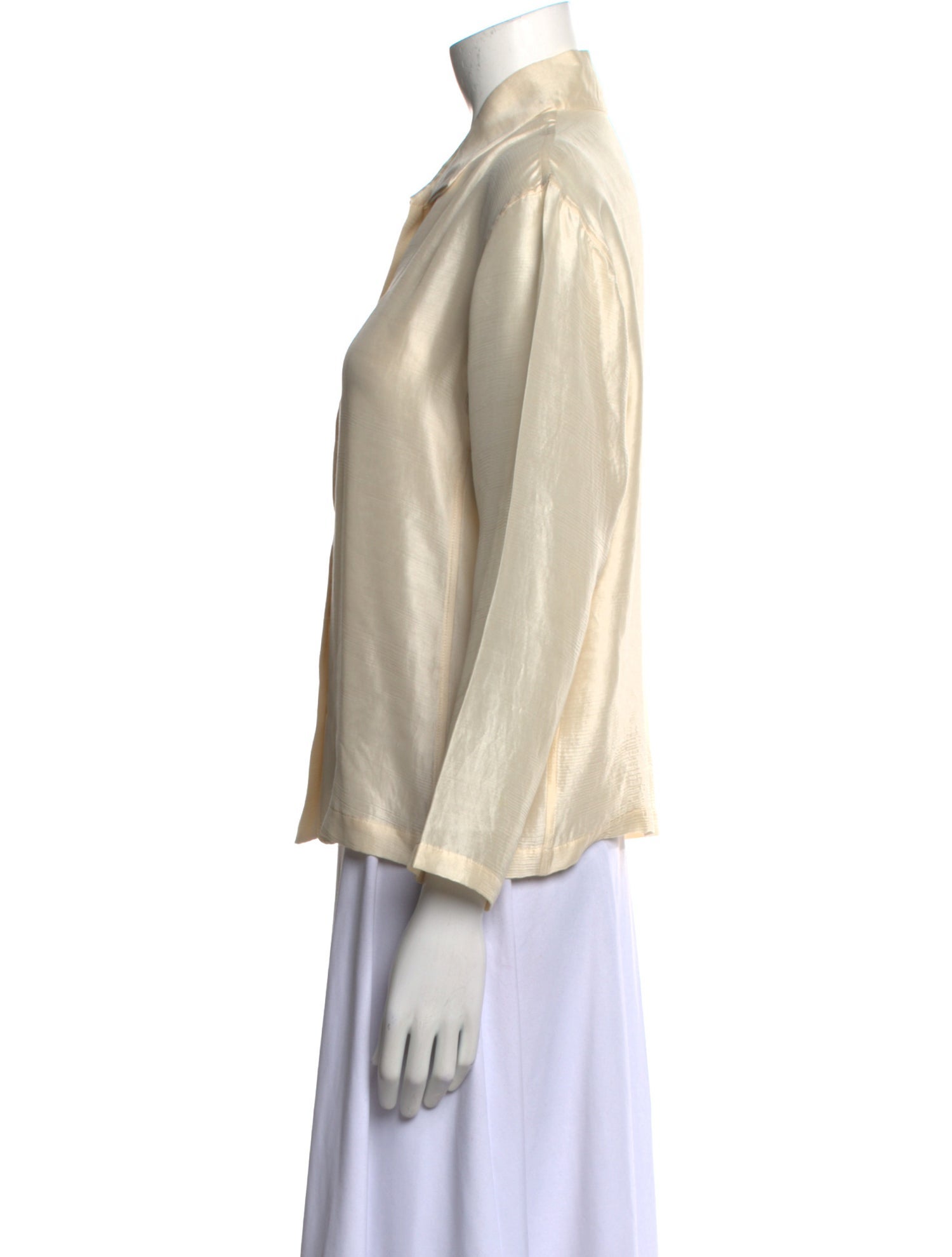 Issey Miyake Silk Three-Quarter Sleeve Button-Up Top