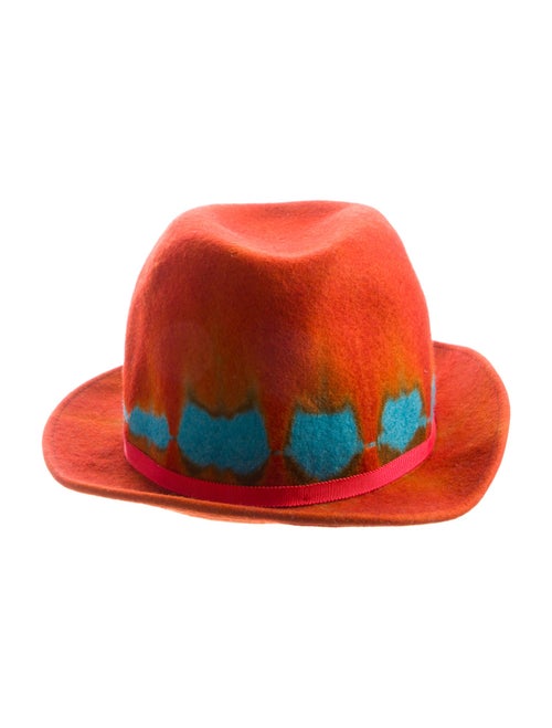 Issey Miyake orange pattern print hat, wool hat